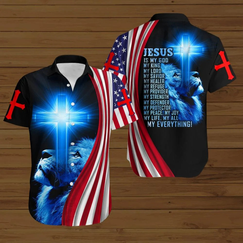 Jesus Is My Everything American Flag Cross Printed 3D Hawaiin Shirt For Men and Women