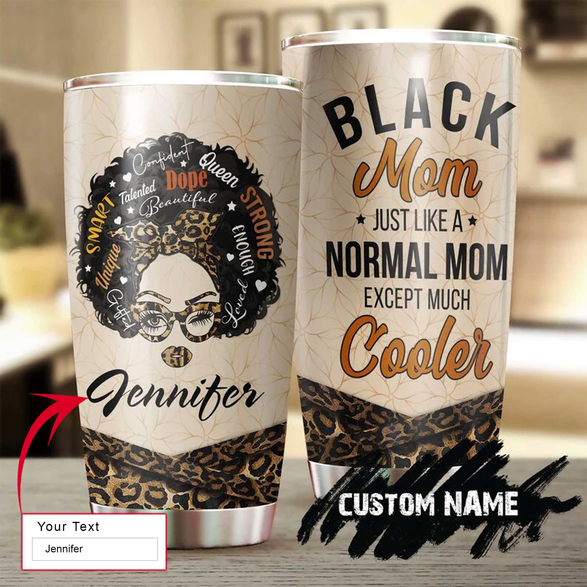 Personalized Mother's Day Gift Tumbler - Custom Gift For Mother's Day, Presents for Mom - Black Mom, Just Like Normal Mom Except Much Cooler Tumbler