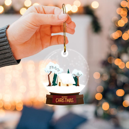 Merry Christmas House Snow Christmas Winter Custom Plastic Acrylic Ornaments Xmas Gifts for Family Friends
