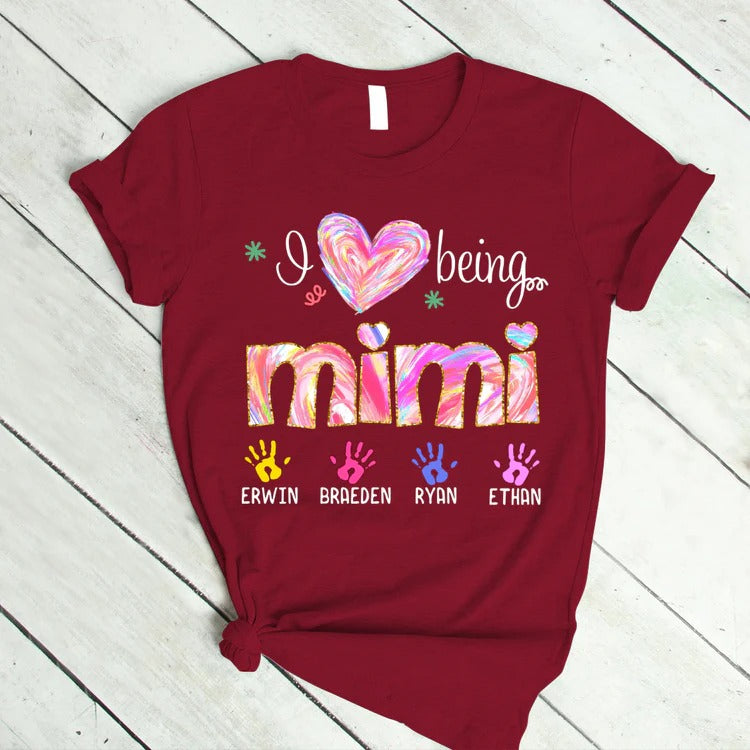Mimi And Kids Custom Name T-shirt, Mother's Day Shirt, I love being mimi color art Personalized Shirt - Perfect Gift For Gigi, Nana, Mimi, Grandma