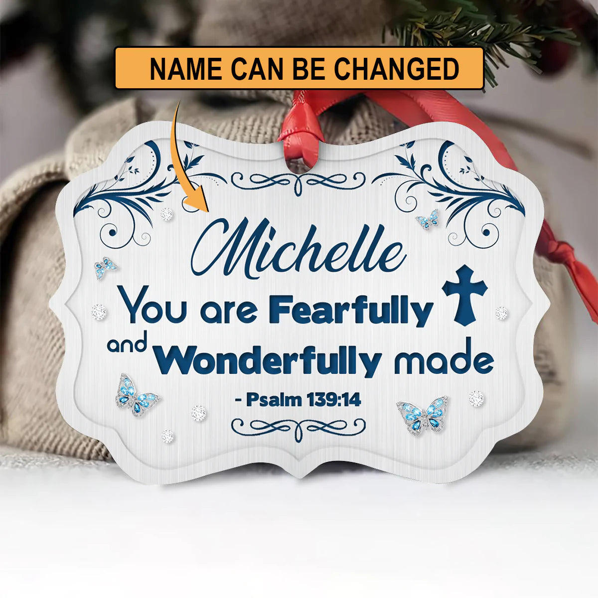 Jesus Aluminum Ornament - Personalized Cross, Butterfly Aluminium Ornament - Custom Gift For Christian - You Are Fearfully And Wonderfully Made