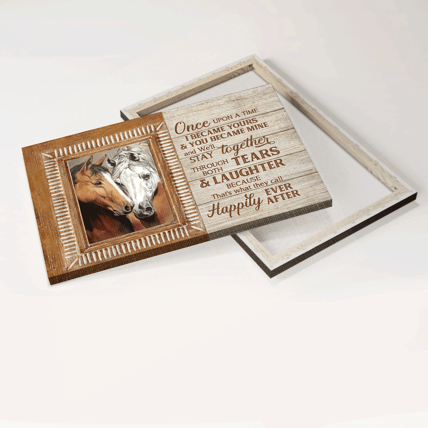 Family Landscape Canvas- Beautiful horse, Brown window canvas- Gift for members family- Once upon a time