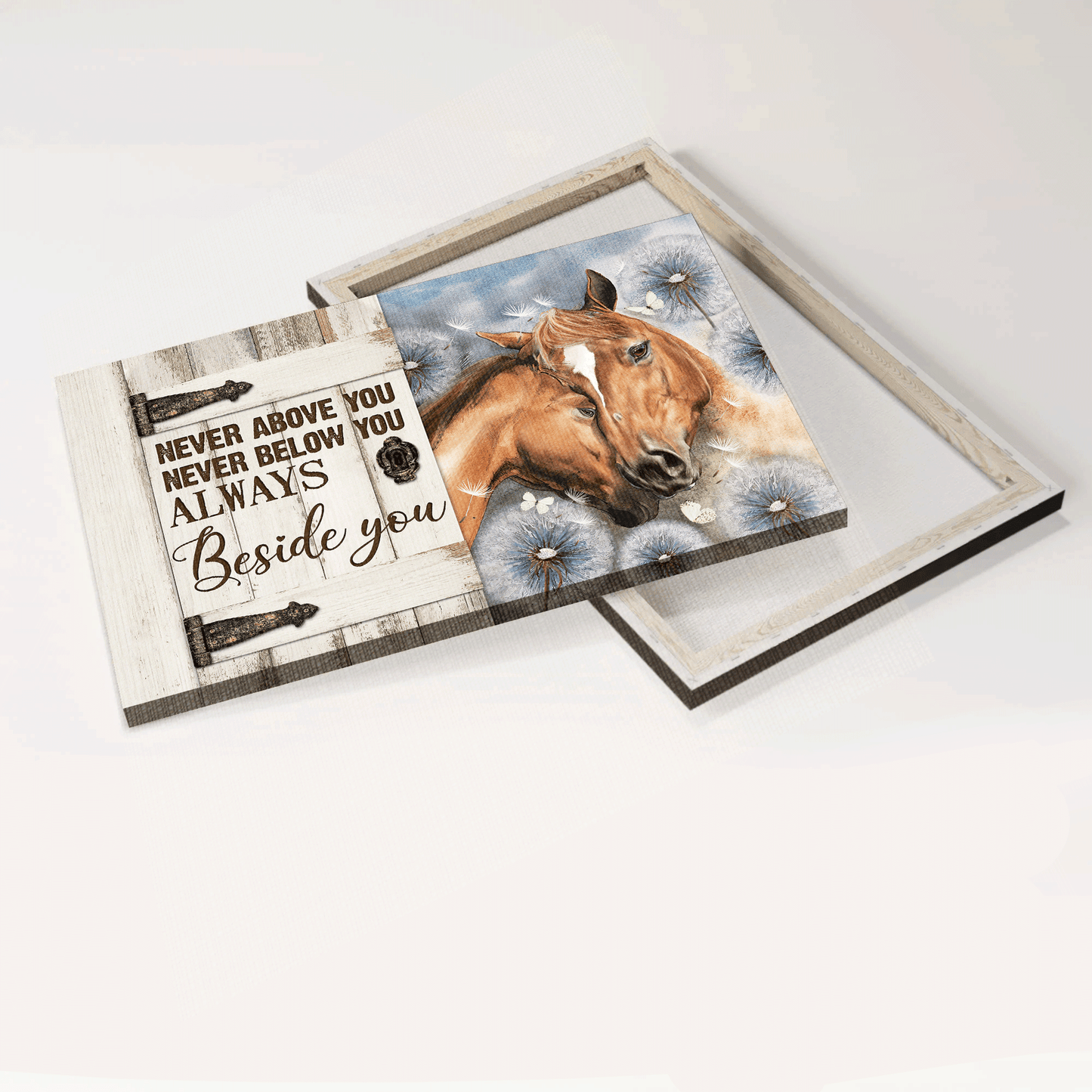 Family Landscape Canvas- Beautiful horse drawing, Dandelion field, Couple horse canvas- Gift for members family, couple- Always beside you