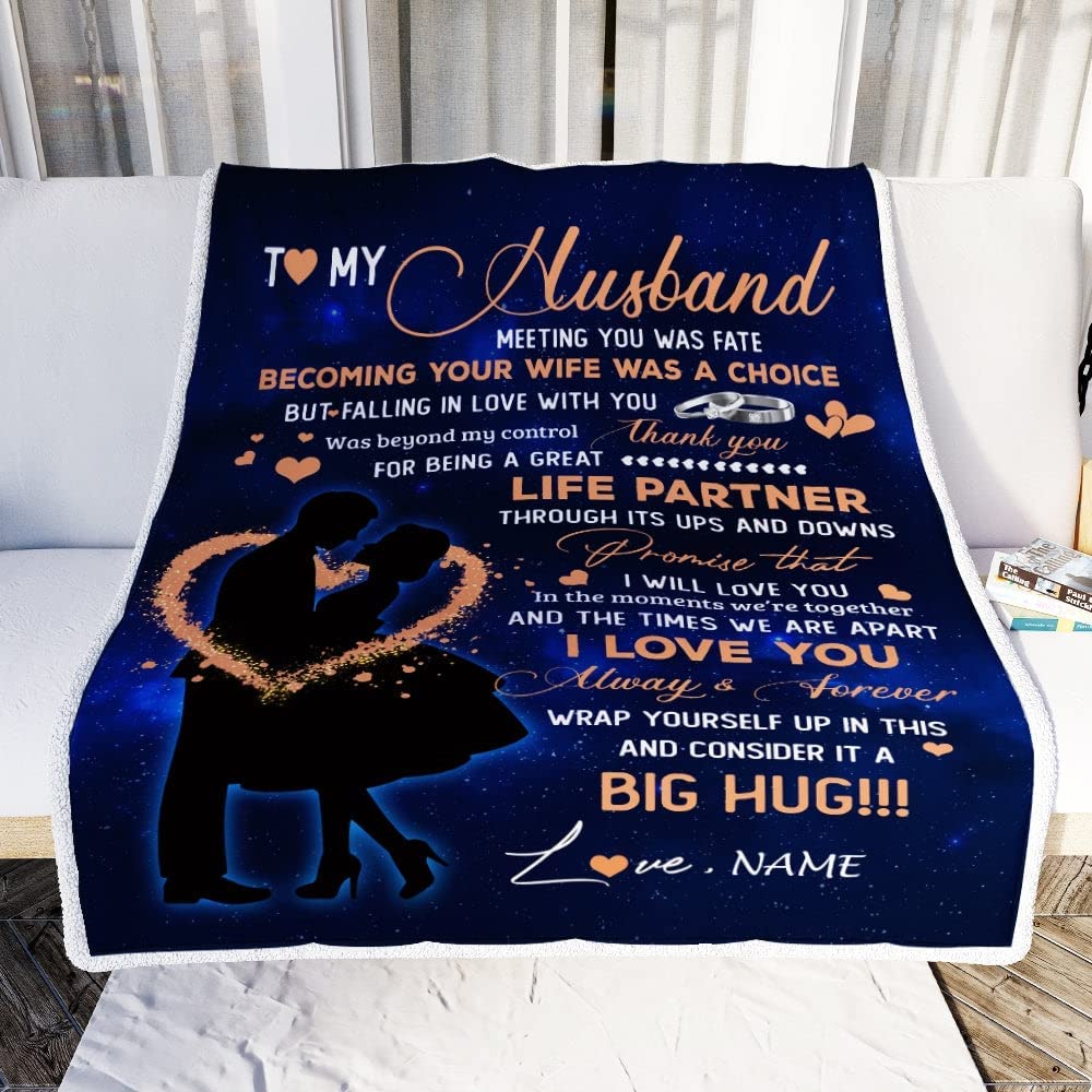 Personalized To My Husband Blanket From Wife, Thank You It A Big Hug Husband Anniversary Wedding Day, Valentines Day Fleece Throw Blanket