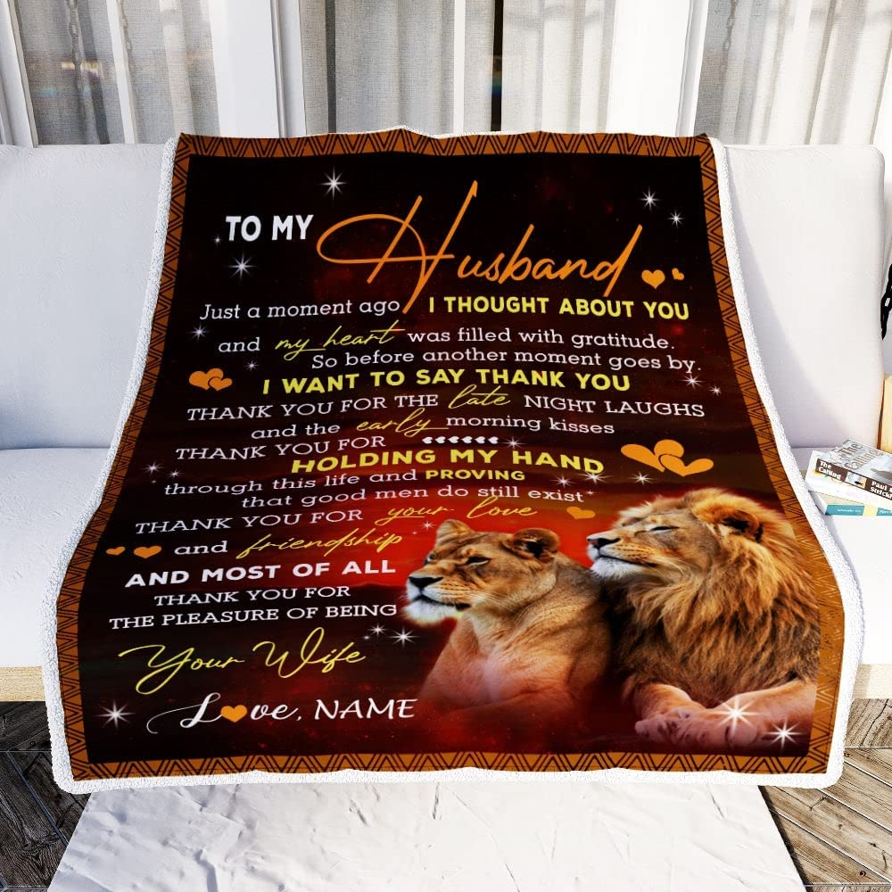 Gift For Husband - Personalized To My Husband Blanket From Wife Thank You For Your Love Couple Lion Husband Anniversary Valentines Day Wedding Christmas Fleece Throw Blanket
