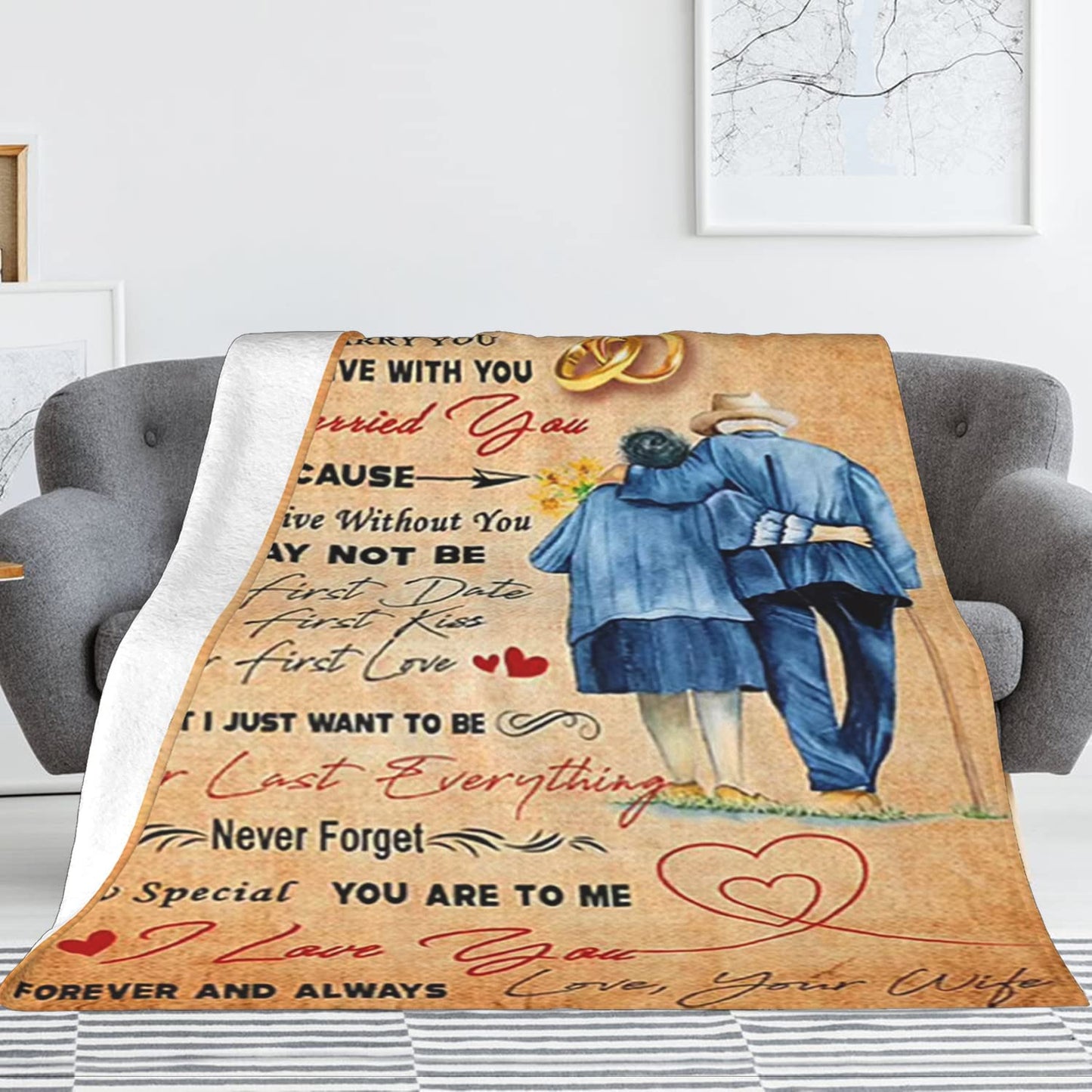 Gift For Husband, Couple Blanket, Old Couple, Double ring Blanket, I married Blanket - Valentine, Christmas, Wedding Anniversary Fleece Blanket