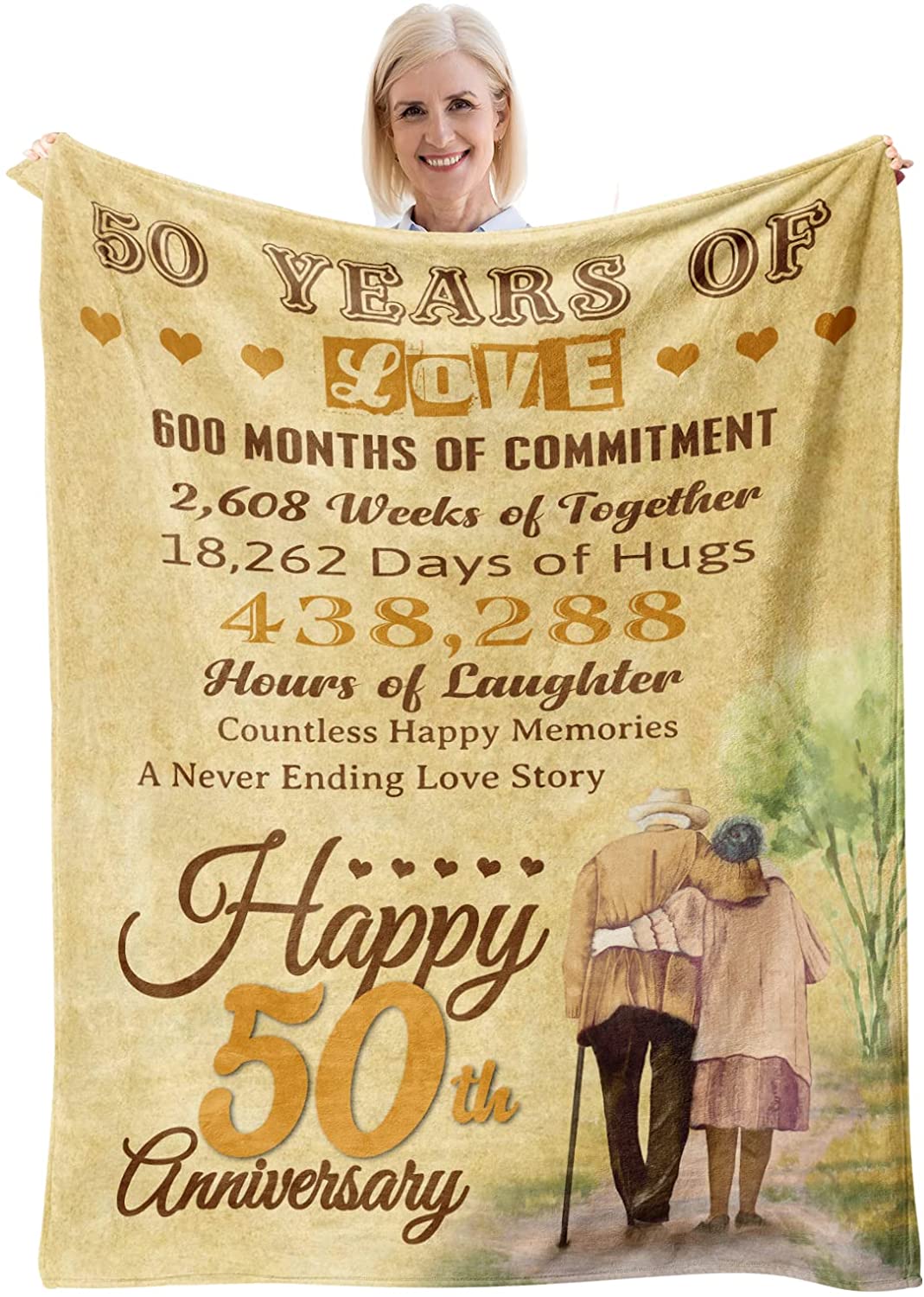 50Th Anniversary Blanket Gifts For Couple Wife Husband Fiftieth Golden Wedding Blanket 60X 50 For Mom Dad Him Her Parents 50 Years Of Marriage Throw Blankets Valentine's Day Love Gifts Ideas