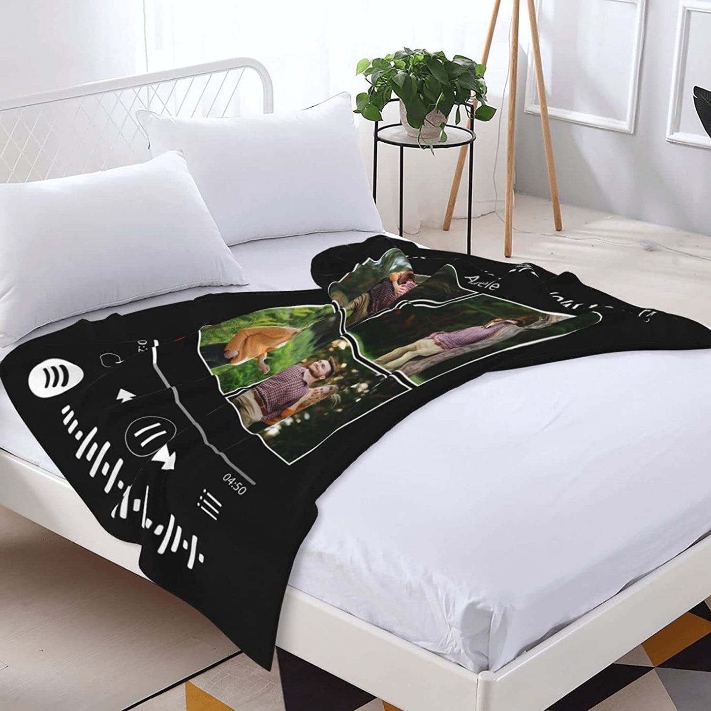 Personalized Valentine Gift For Lovers, Customized Spotify Valentine Blanket, Custom Blankets Using Photos of Family, Friends, Dog, Cat Or Pet
