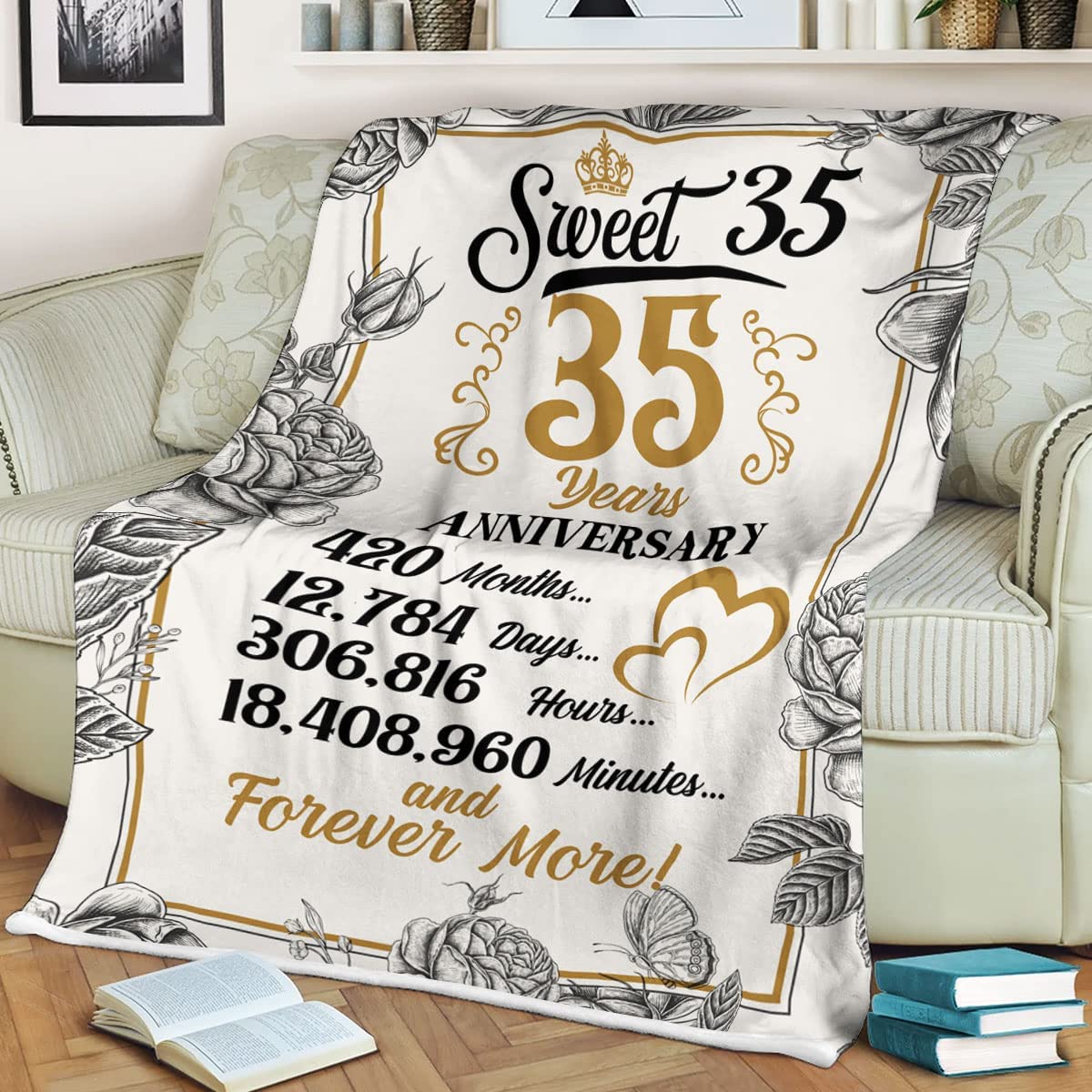 Anniversary Wedding Gift For Couple, Gift For Husband, Gift For Wife, 35Th Anniversary Customized Fleece Blanket For Your Partner Couples Wife 35 Years Together Valentine Birthday Soft Cozy Blankets