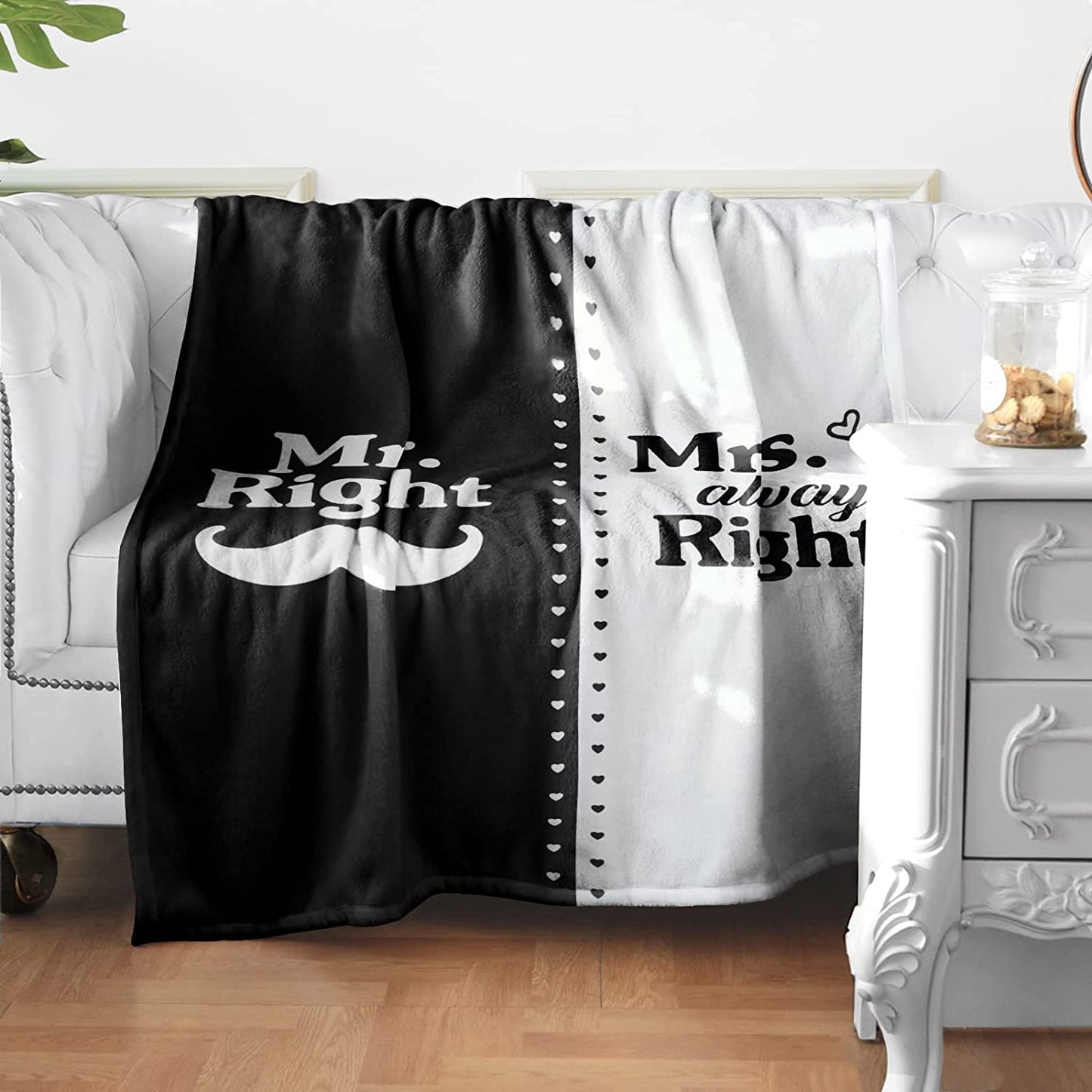 Gift For Couple Blanket - Mr. Right Mrs. Always Right Blanket, Valentine's Gift For Husband Wife, Wedding Engagement Gifts for Husband Wife Newlywed Couples Bride Groom Anniversary Bridal Shower