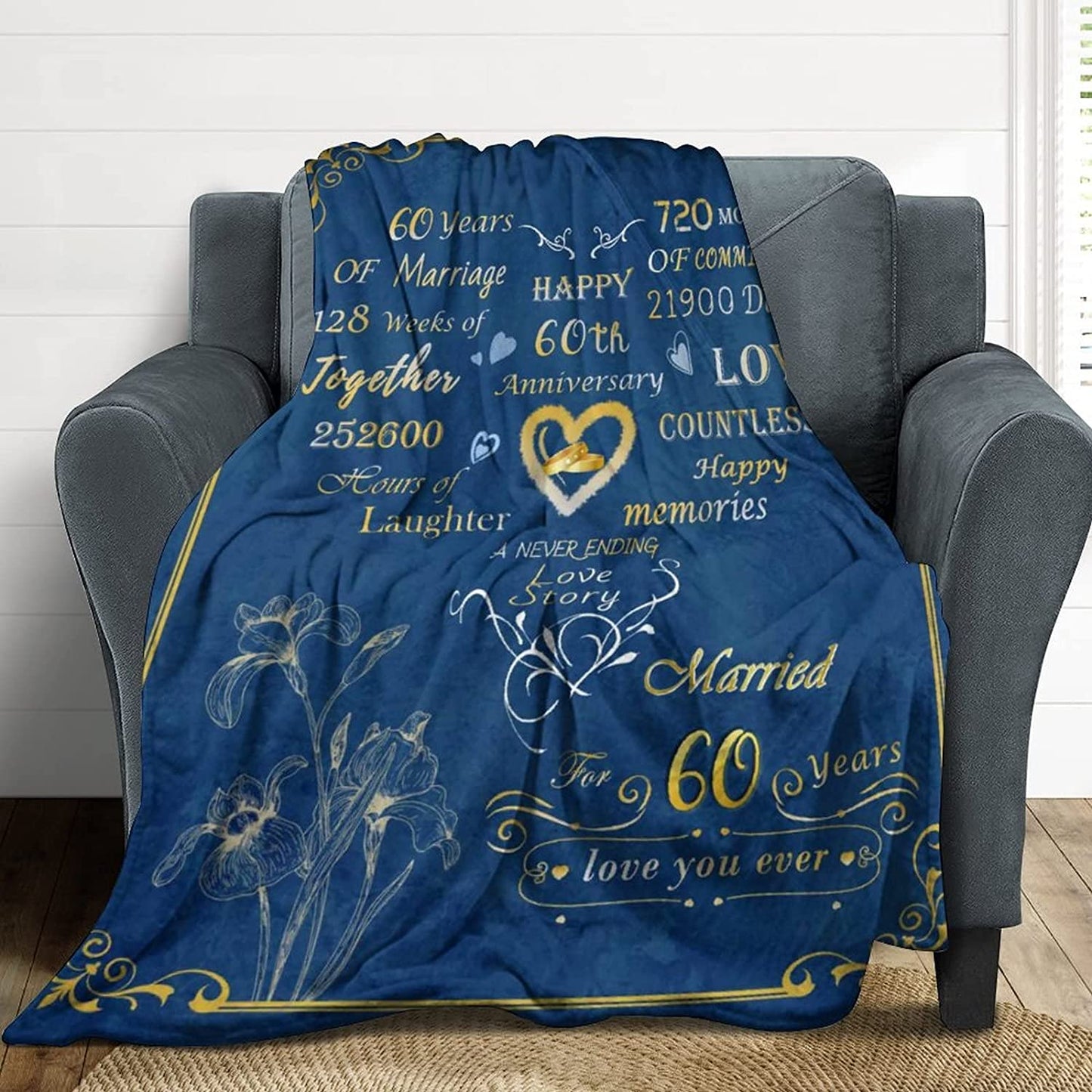 Wedding Anniversary Gift For Couple, 60Th Wedding For Couple Parents Grandparents, 60Th Anniversary Throw Blanket For Husband Wife Her Him Valentine's Day Birthday Gifts