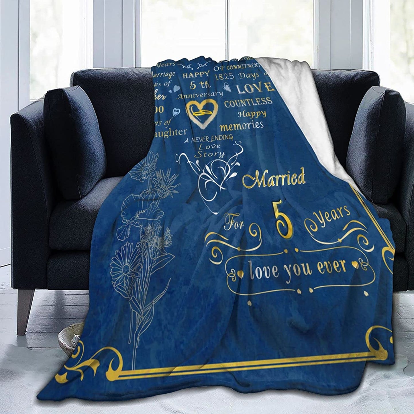 Wedding Anniversary Gift For Couple, 5Th Anniversary Wedding Blanket Gift For Couple Wife Husband Her Him 5 Year Marriage, Romantic Throw Blankets Valentine Day Birthday Gifts