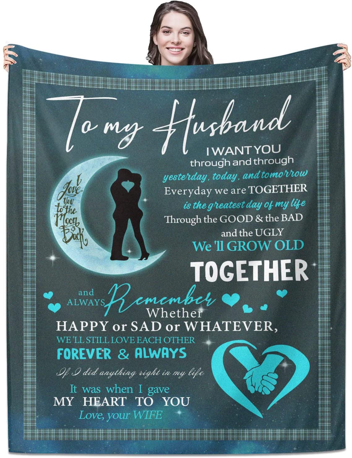 Gift For Husband Blanket - To My Husband, Couple Crescent Moon Blanket - Romantic Gift For Husband From Wife, Birthday, Christmas, Valentines, Anniversary Blanket - I Love You To The Moon Blanket