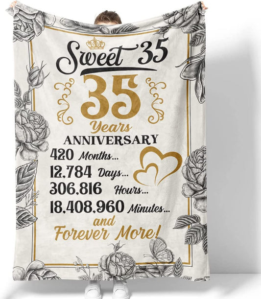 Anniversary Wedding Gift For Couple, Gift For Husband, Gift For Wife, 35Th Anniversary Customized Fleece Blanket For Your Partner Couples Wife 35 Years Together Valentine Birthday Soft Cozy Blankets