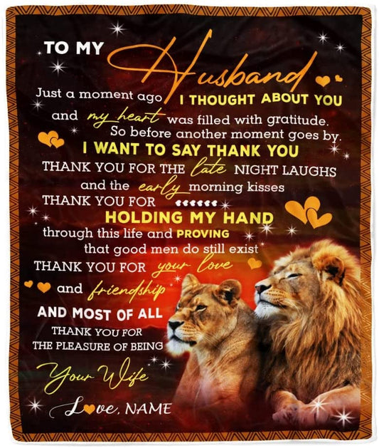 Gift For Husband - Personalized To My Husband Blanket From Wife Thank You For Your Love Couple Lion Husband Anniversary Valentines Day Wedding Christmas Fleece Throw Blanket