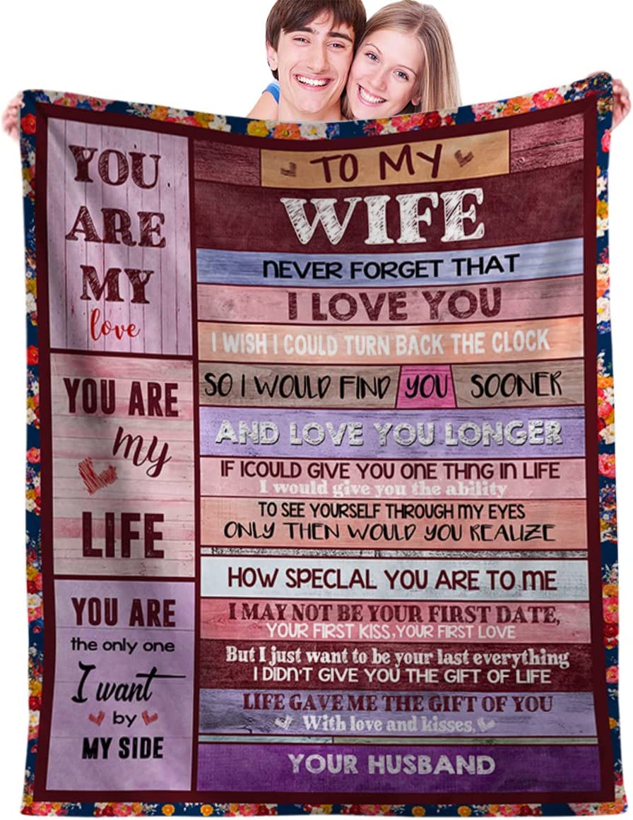 To My Wife Blanket from Husband, Romantic Valentine Anniversary Birthday Gift for Wife, Soft Warm Lightweight Fleece Throw Blanket, Best Gift Ideas For Wife