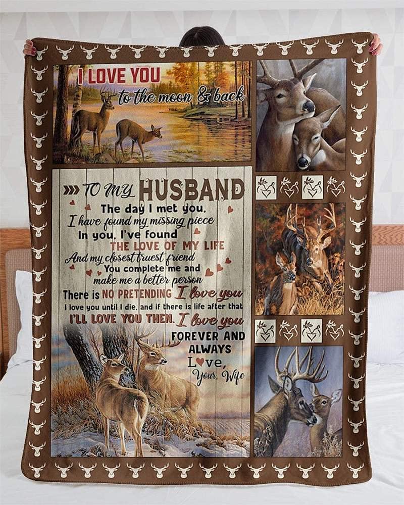 Personalized Couple Husband - Deer Couple Blanket - Custom Romantic Gift For Husband, Lover, Newlyweds, Birthday, Anniversary Wedding, Christmas, Valentine's Day, Father's Day Blanket - The Day I Met You Blanket