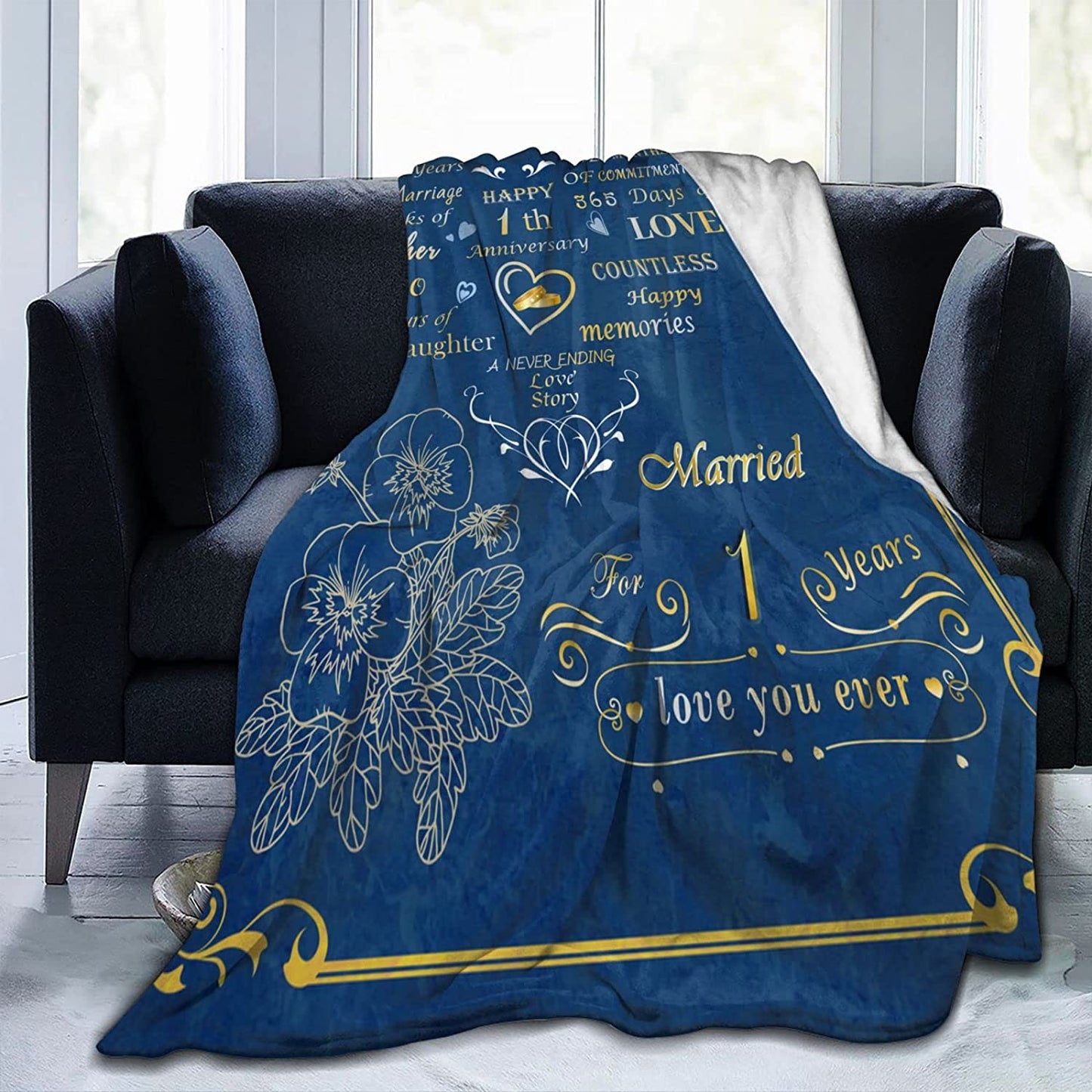 Gift For Couple Blanket - Gift For Couple Wife Husband Her Him 1 Year Marriage, Romantic Throw Blankets Valentine Day Birthday Gifts - 1St Anniversary Blanket