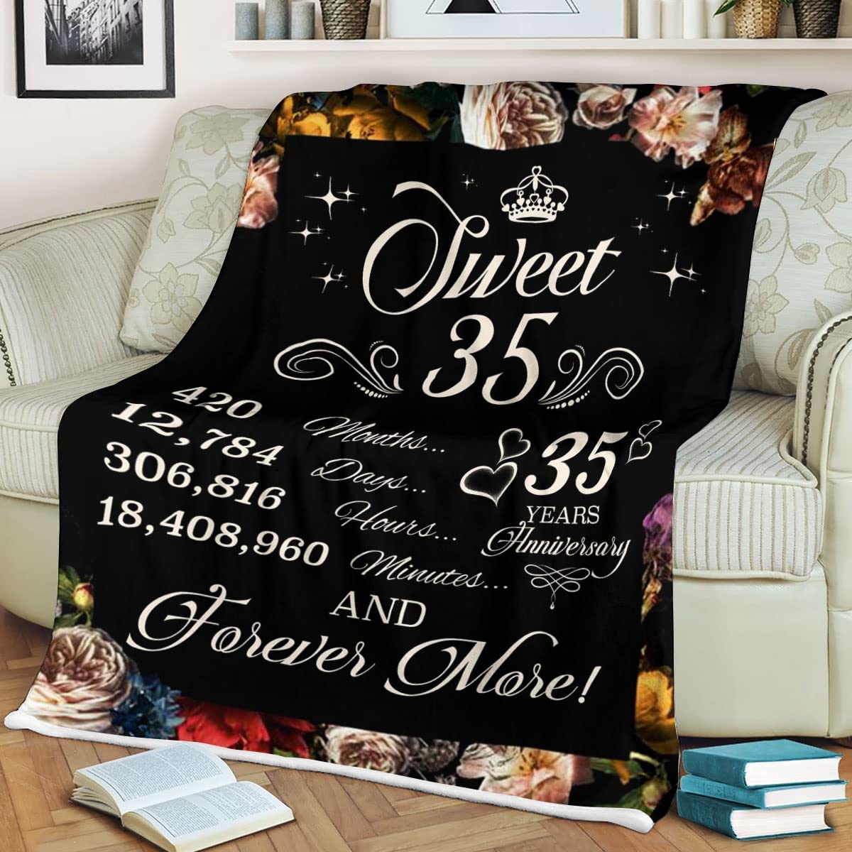 Gift For Couples - 35Th Anniversary Blankets Personalized For Couples 35 Years Together & Forever More Present For Wife Husband Valentine's Day Soft And Cozy Throw Blanket