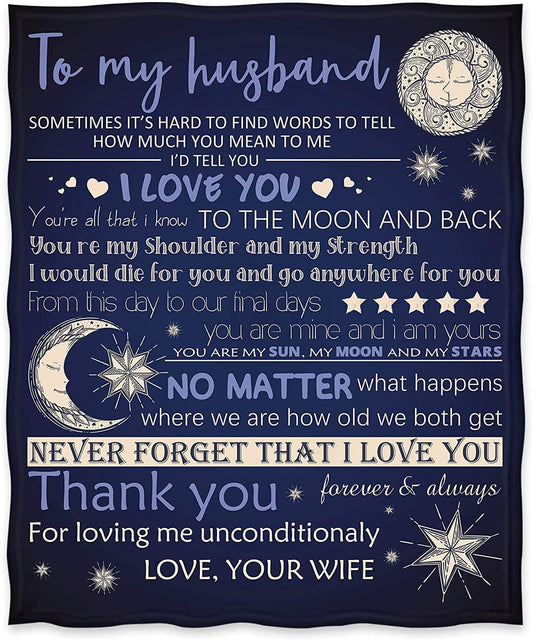 Gift For Husband Blanket - To My Husband, Moon, Crescent Moon Blanket - Romantic Gift For Husband From Wife, Birthday, Christmas, Valentines, Anniversary Blanket