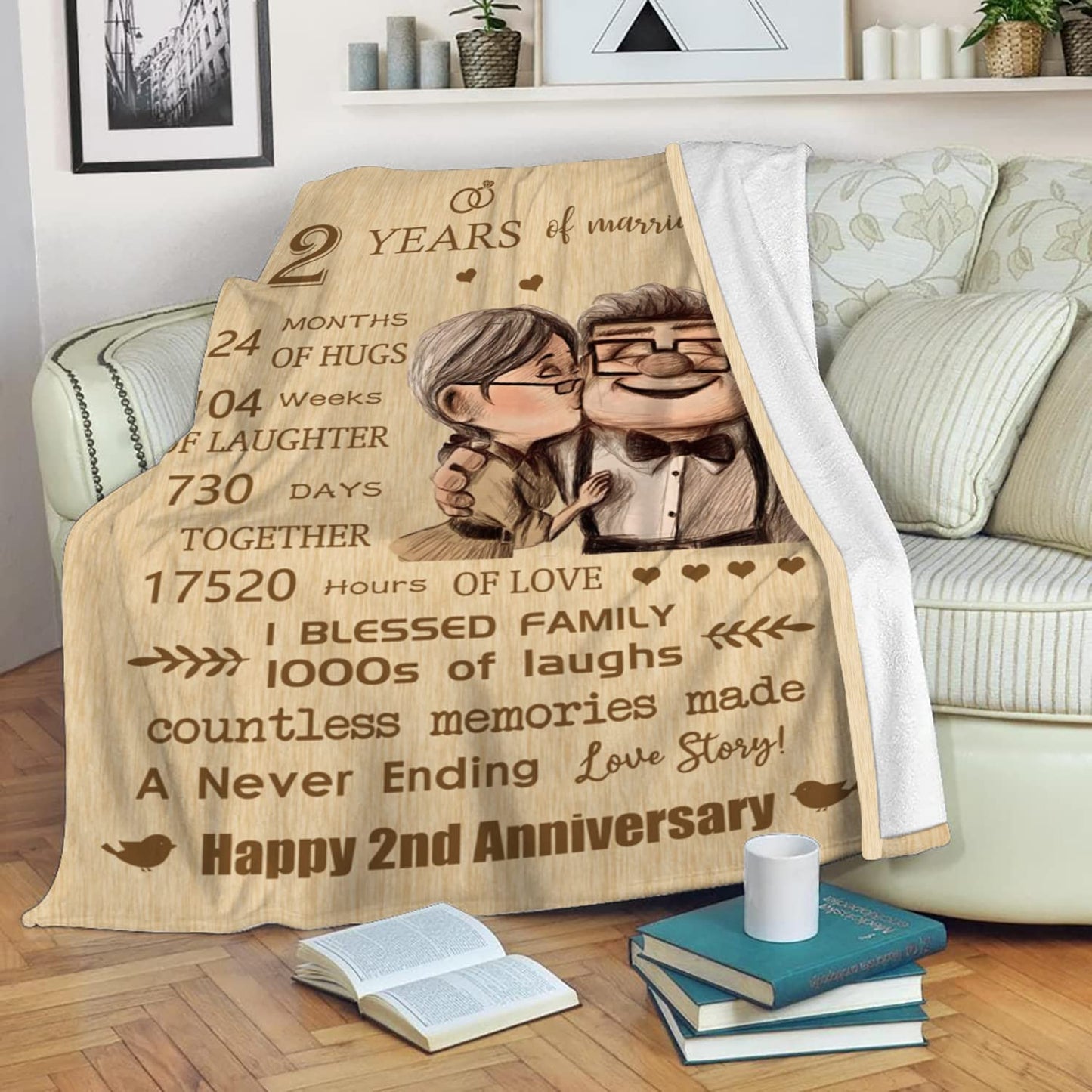 Anniversary Wedding Gift For Couple, 2nd Anniversary Blanket Gifts Wedding for 2nd, 2 Years of Marriage Gift for Wife, Parents, Friends - 2nd Wedding Idea Valentines Day Gift Idea