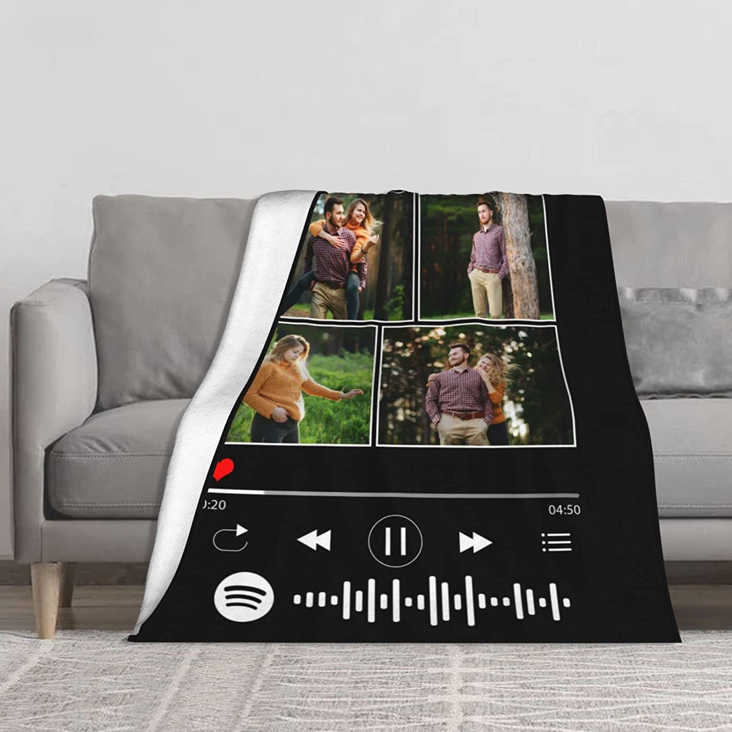 Personalized Valentine Gift For Lovers, Customized Spotify Valentine Blanket, Custom Blankets Using Photos of Family, Friends, Dog, Cat Or Pet
