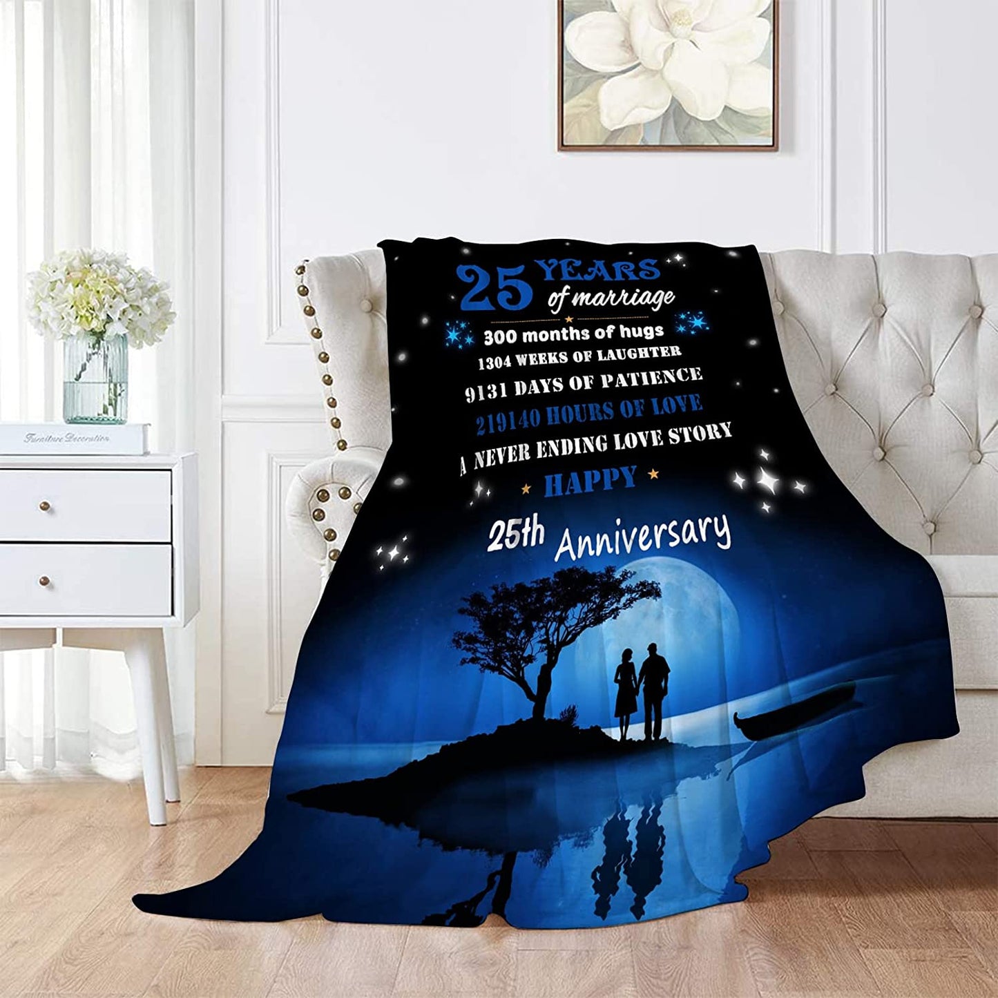 Gift For Couple Blanket - 25Th Anniversary Blanket, Couple Gifts For Parents Friends, Silver Wedding Throw Blankets, Birthday, Valentines Gift For Husband Wife
