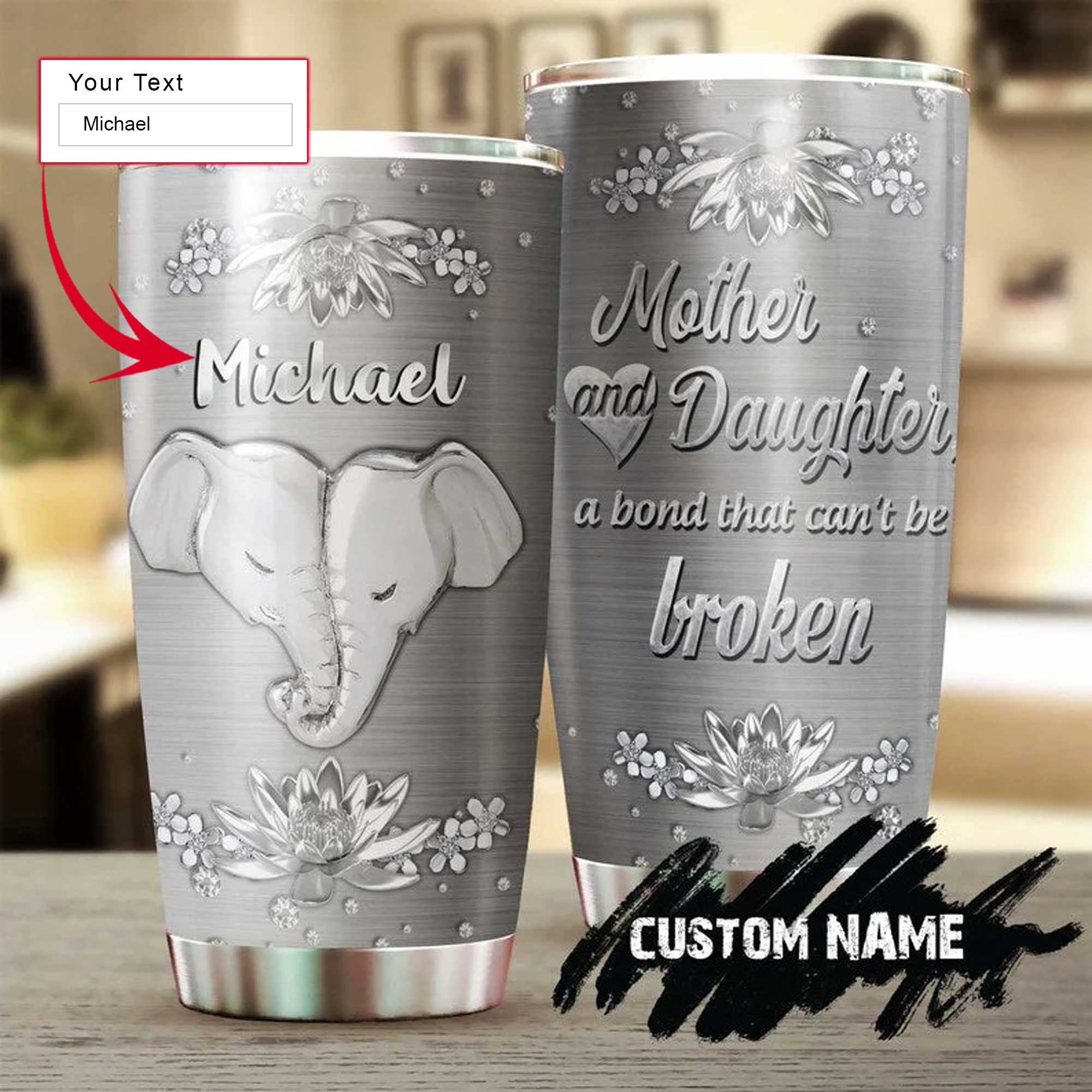 Personalized Mother's Day Gift Tumbler - Custom Gift For Mother's Day, Presents for Mom - Elephant Heart, Silver Style, A Bond Can't Be Broken Tumbler