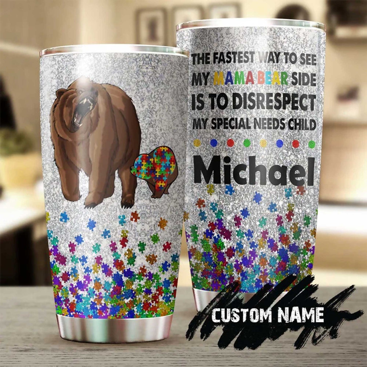 Personalized Mother's Day Gift Tumbler - Custom Gift For Mother's Day, Presents for Mom - Autism The Fastest Way To See My Mama Bear Tumbler