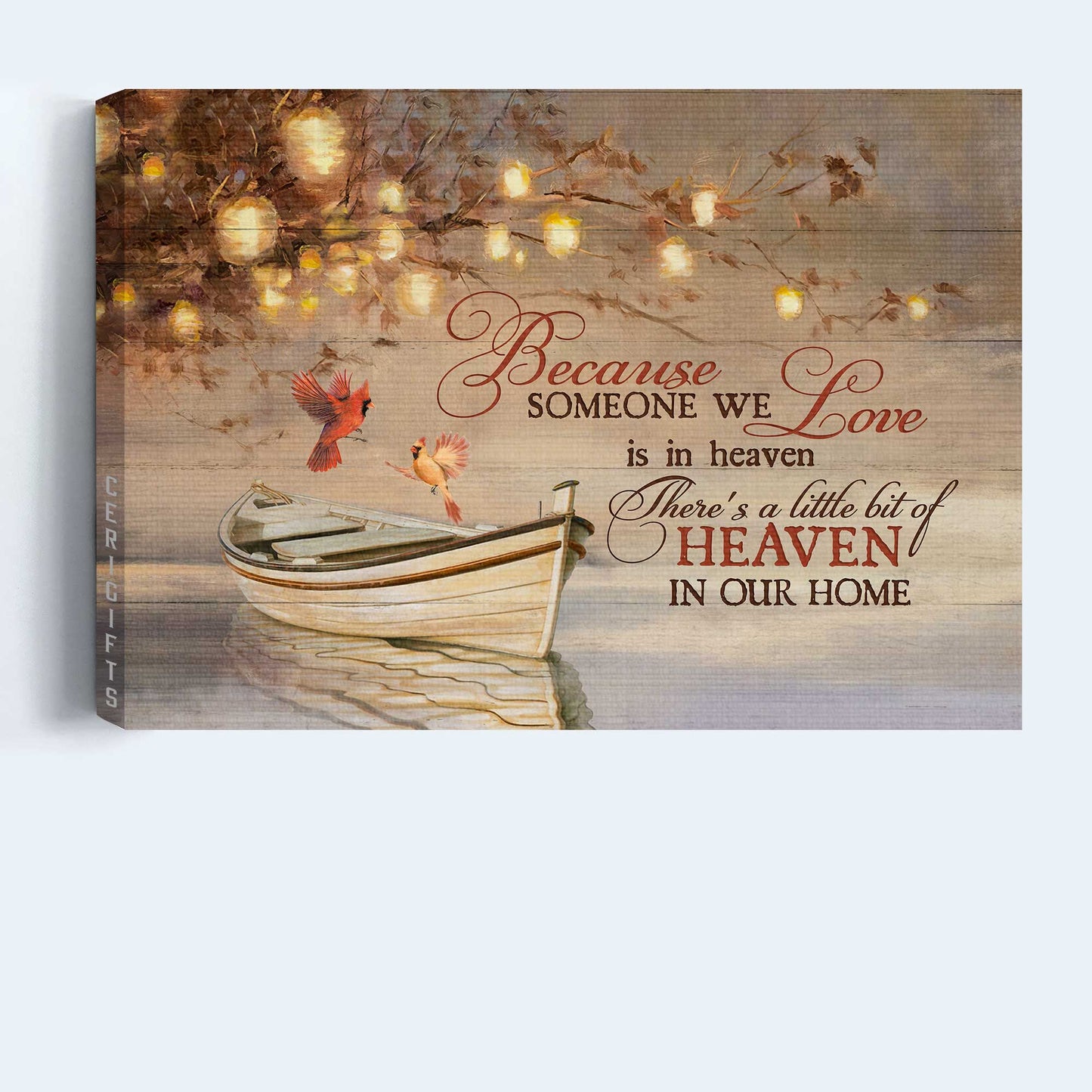 Memorial Landscape Canvas - Beautiful lantern, Romantic date, Cardinal Landscape Canvas - Memorial Gift For Family Members - Because someone we love is in heaven