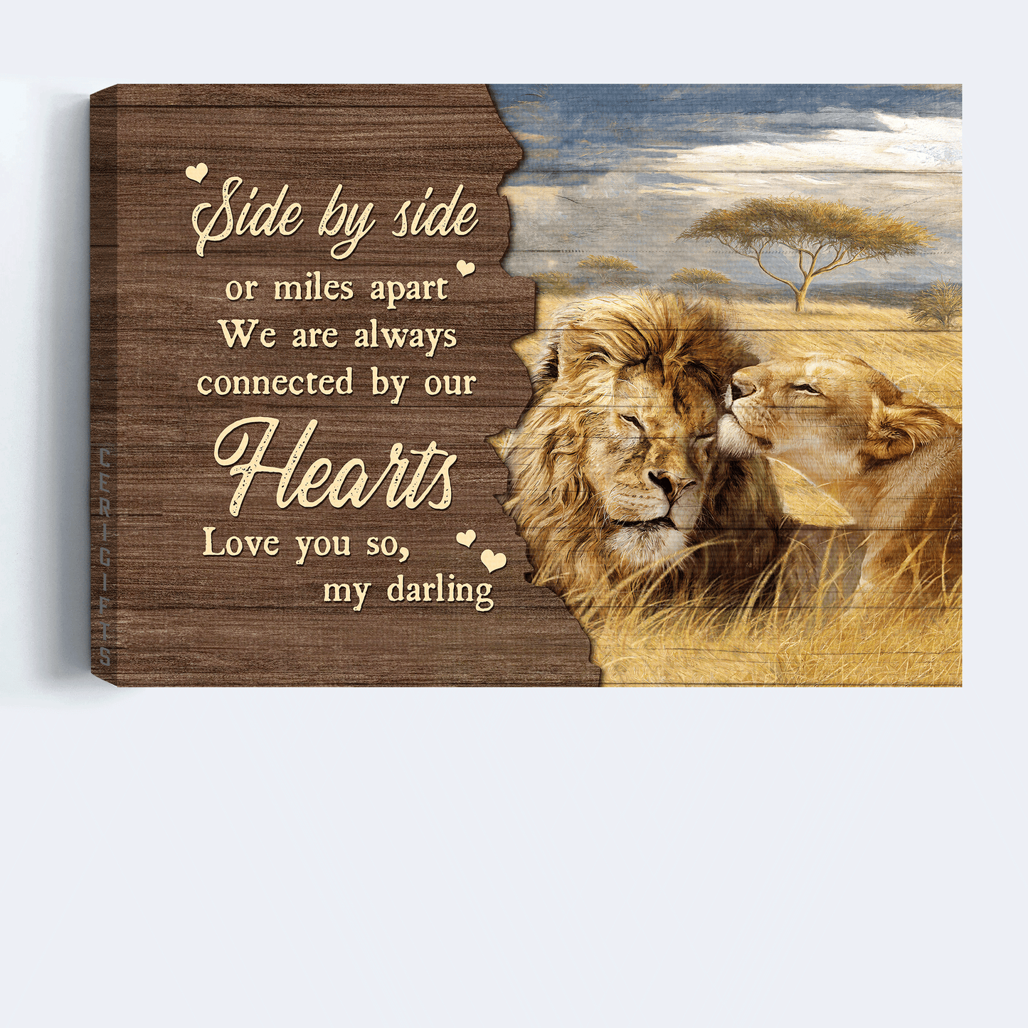 Couple Landscape Canvas - Beautiful lion drawing, Rice field Landscape Canvas - Gift For Couple, Spouse, Lover - We are always connected by our hearts