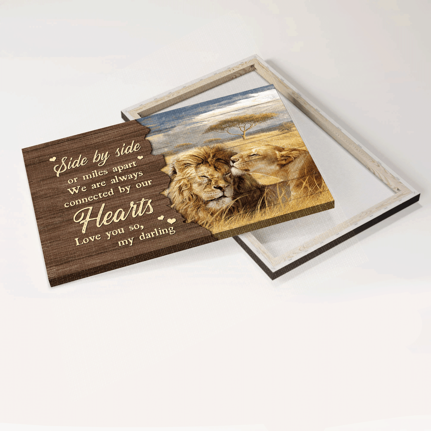 Couple Landscape Canvas - Beautiful lion drawing, Rice field Landscape Canvas - Gift For Couple, Spouse, Lover - We are always connected by our hearts