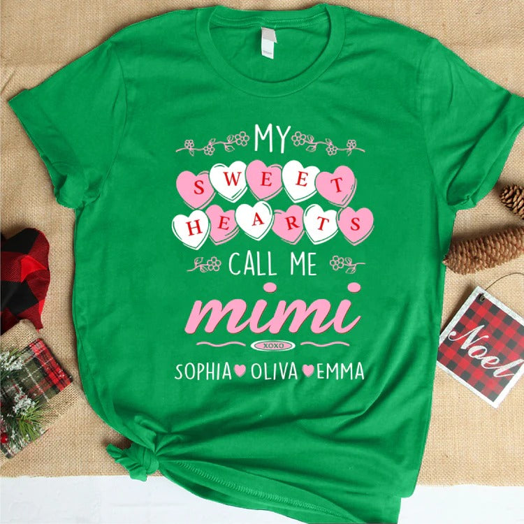 Mimi and Kids Custom Name T-shirt, My Sweet Hearts call me Mimi Valentine Personalized Shirt - Perfect Gift For Gigi, Nana, Mimi, Grandma