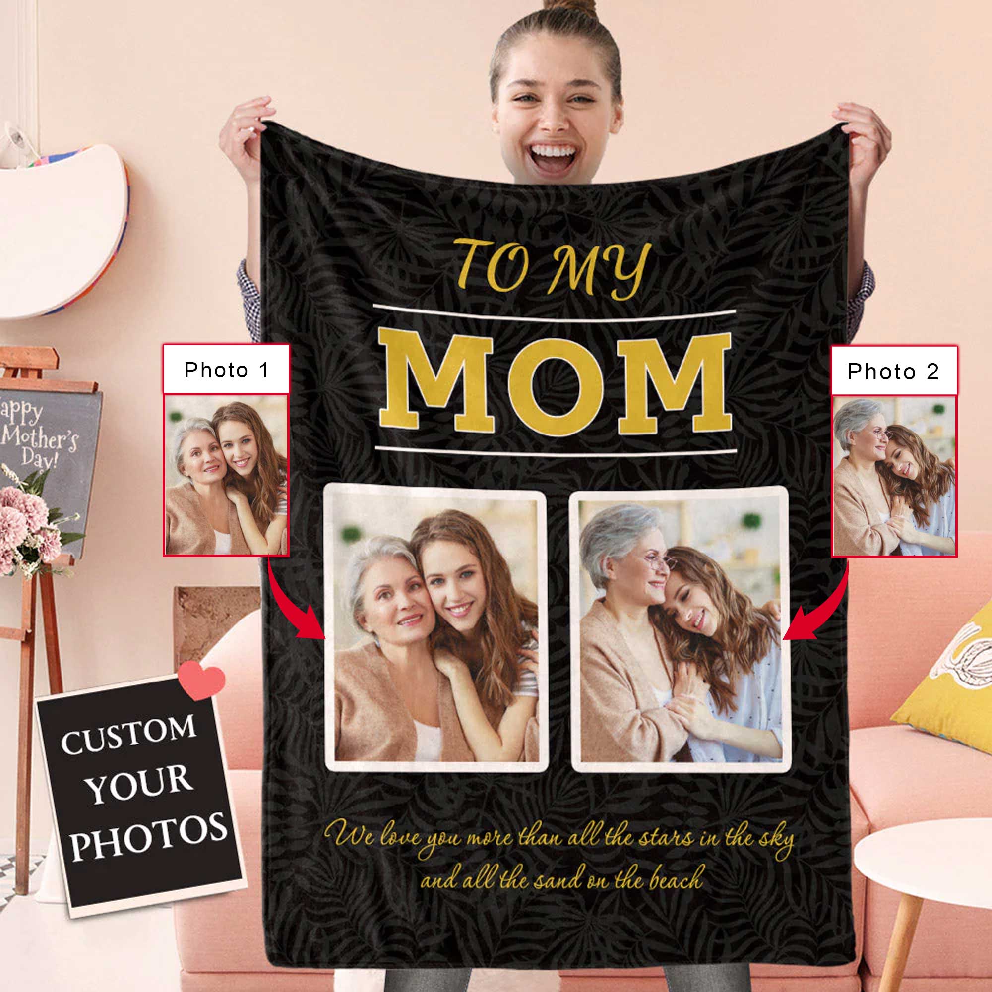 Custom Photo Blanket - Gift For Mom Personalized Blanket - Best Gift For Mother's Day Blanket, Presents For Mom - To My Mom, We love You Blanket
