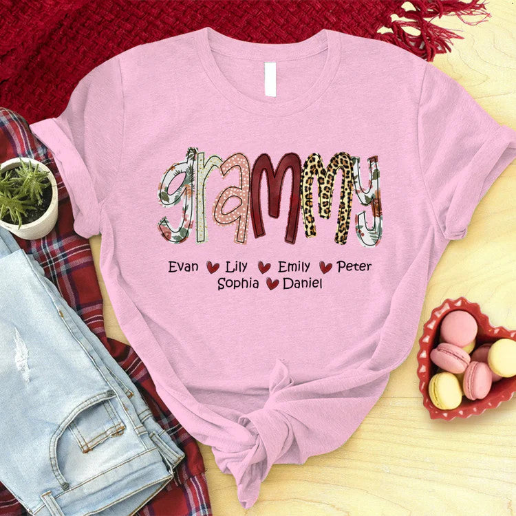 Grammy And Kids Custom T-Shirt, Mother's Day Personalized T-Shirt- Gift For Granma, Mimi, Nana, Grammy