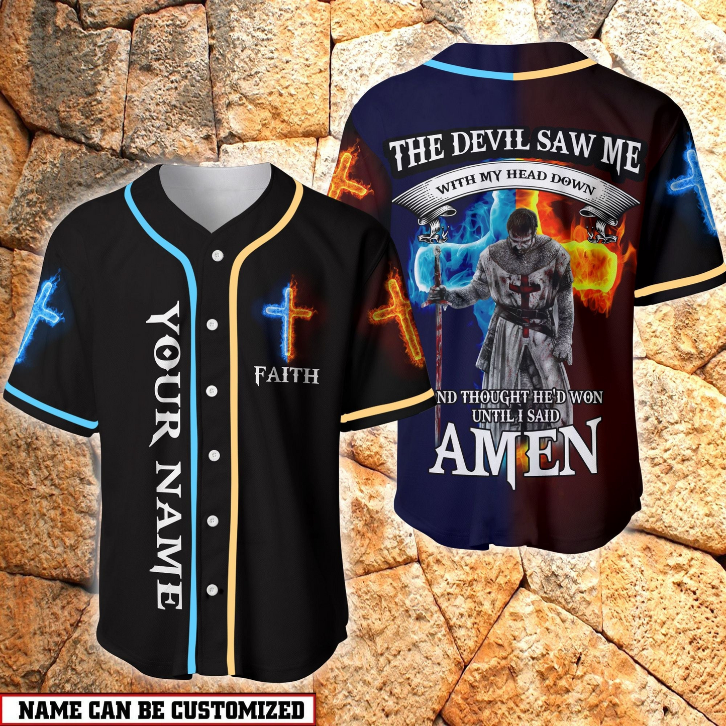 Personalized Jesus Baseball Jersey - Cross Flame Baseball Jersey - Gift For Christians - Knight I Said Amen Custom Baseball Jersey Shirt For Men Women