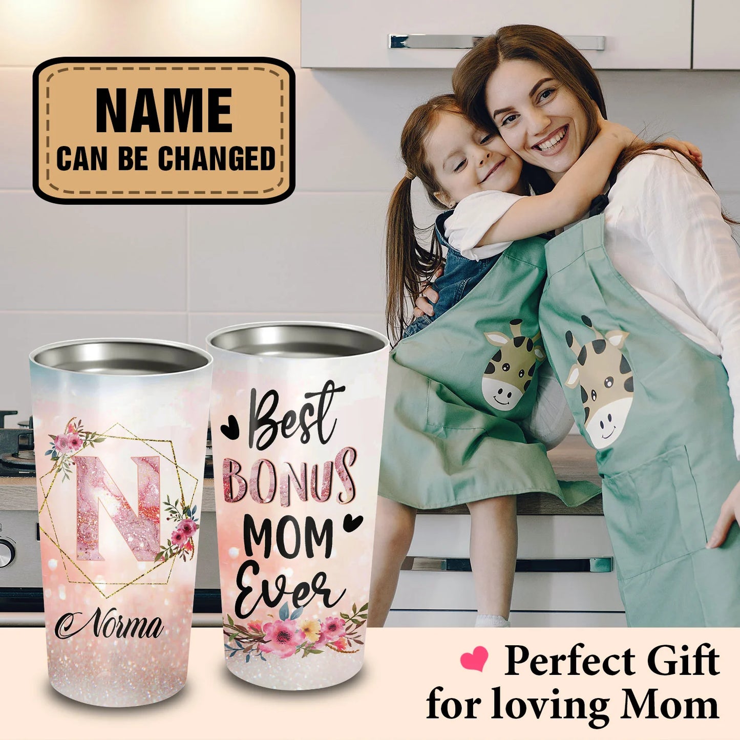 Best Personalized Mother's Day Gifts Tumbler - Custom Gift For Mother's Day, Presents for Mom - Best Bonus Mom Ever Tumbler
