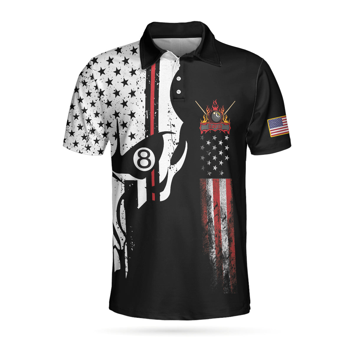 Billiards Custom Men Polo Shirt 8-ball Mafia Skull Billiards Pool Custom Polo Shirt, Personalized American Flag Billiards Polo Shirt