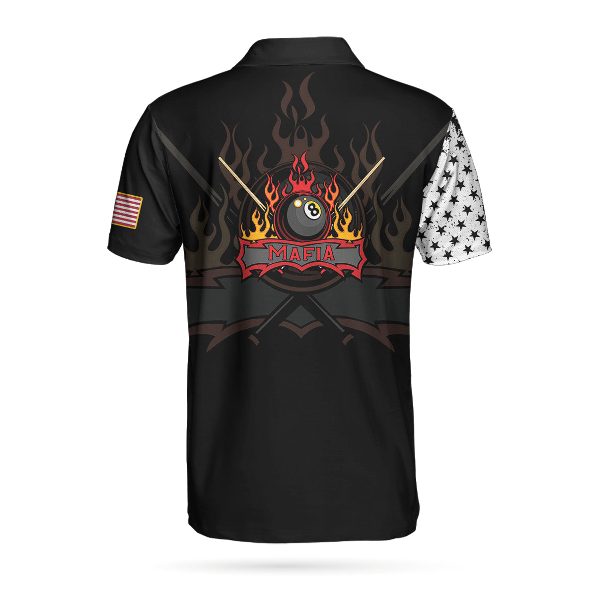 Billiards Custom Men Polo Shirt 8-ball Mafia Skull Billiards Pool Custom Polo Shirt, Personalized American Flag Billiards Polo Shirt