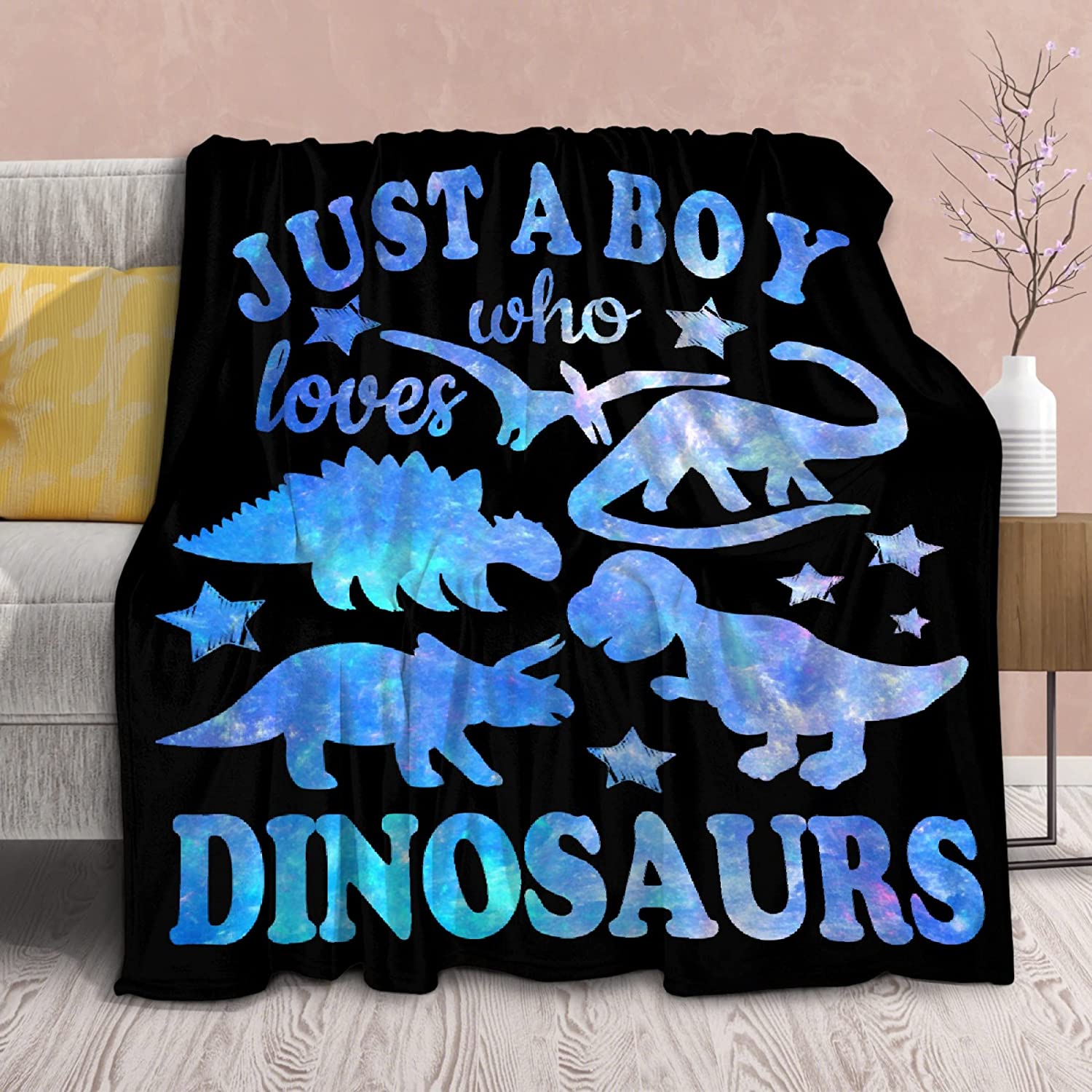 Birthday Gift For Son, Dinosaur Blanket, Gift For Son, Birthday's Gift For Dinosaur Lovers, Just A Boy Who Loves Dinosaurs Blanket