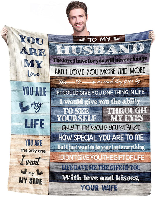 Gifts For Husband Blanket - You Are My Life, To My Husband Blanket - Gift From Wife Anniversary, Valentines, Fathers Day, Christmas Ultra Soft Throw Blanket Flannel