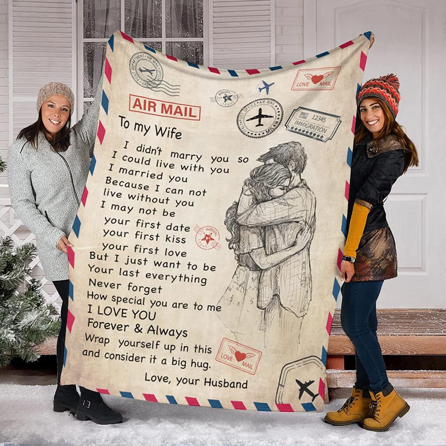 Gift For Wife, Couple Blanket, Air Mail Blanket, I Love You Forever And Always Blanket - Valentine, Christmas, Wedding Anniversary Fleece Blanket