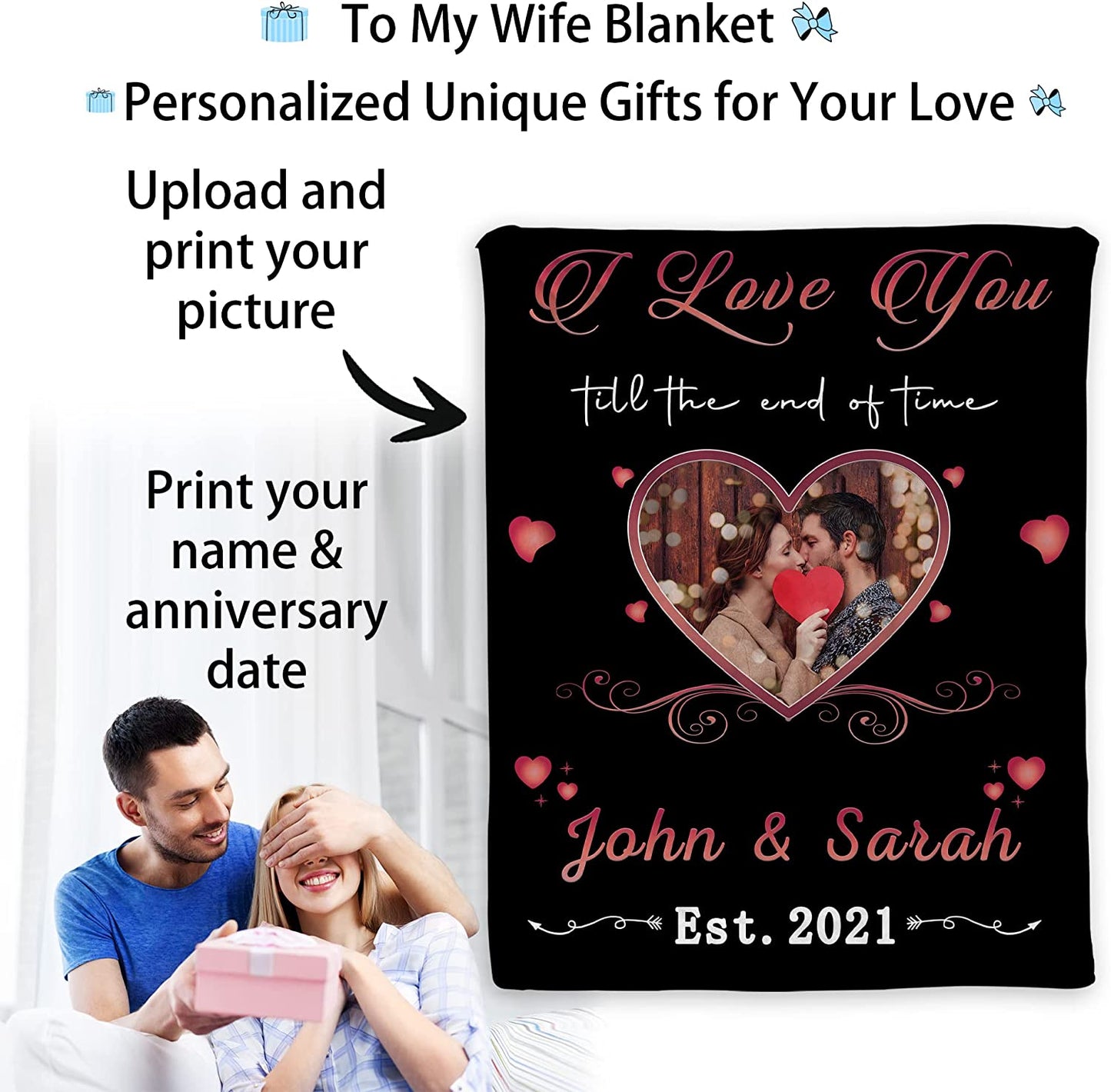 Personalized Couple Blanket - Custom Romantic Gift For Couple, Lover, Husband, Wife - Gifts for Newlyweds, Birthday, Anniversary Wedding, Christmas, Valentine's Day Blanket