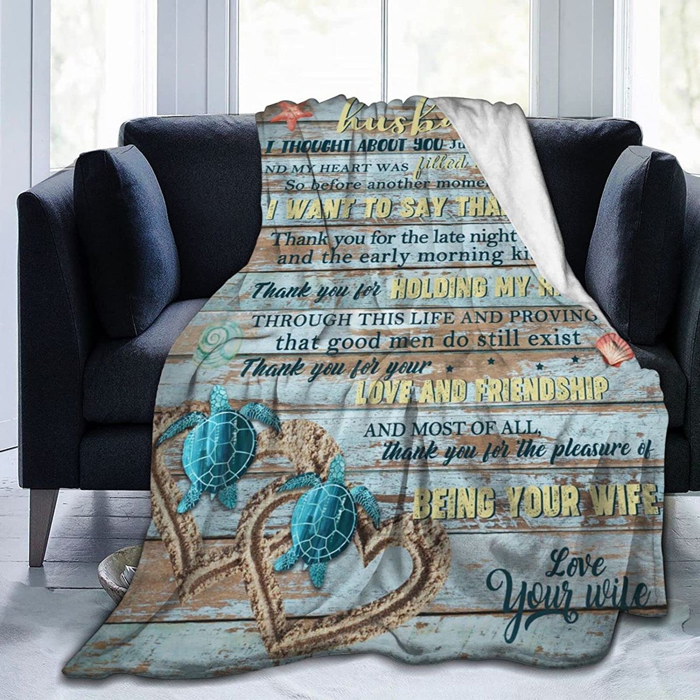 Gift For Husband Blanket - To My Husband, Turtle Couple Blanket - Romantic Gift For Husband From Wife, Birthday, Christmas, Valentines, Anniversary Blanket - I Thought About You Blanket