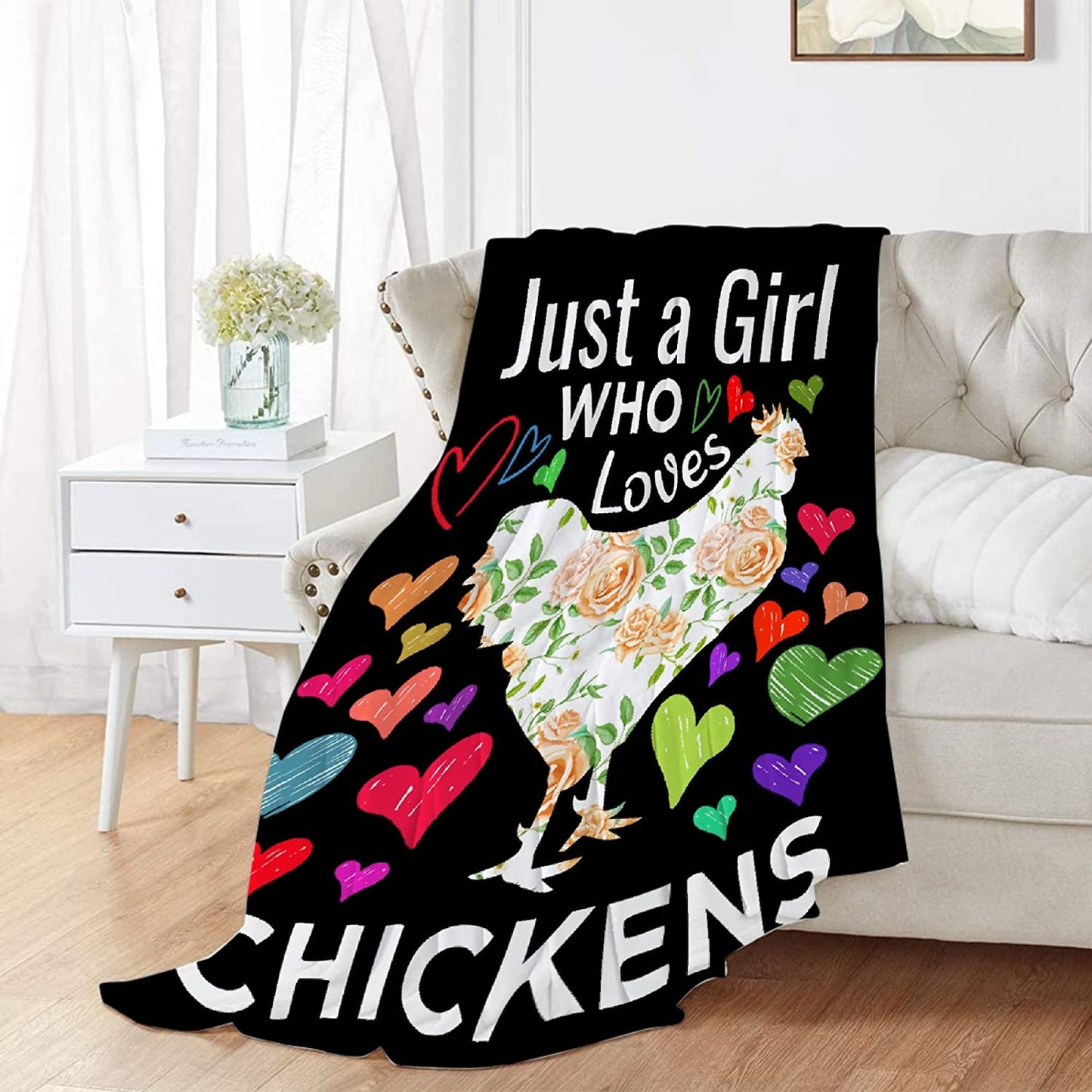 Gift For Chickens Lovers Blanket - Cartoon Cute Animal Throw Blankets Cozy Plush Microfiber, Gift for Girl, Valentines Day, Birthday - Just A Girl Who Loves Chickens Blanket