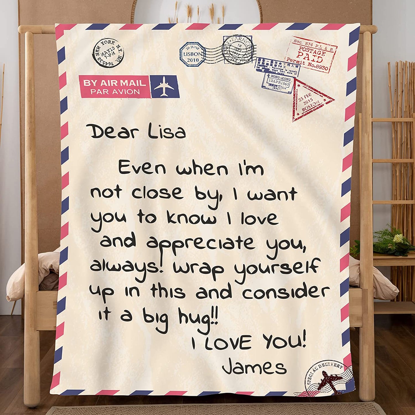Personalized Couple Blanket - Letter Mail Blankets - Custom Romantic Gifts For Couple, Lover, Husband, Wife, Girlfriend, Boyfriend, Wedding Anniversary, Valentines Blankets