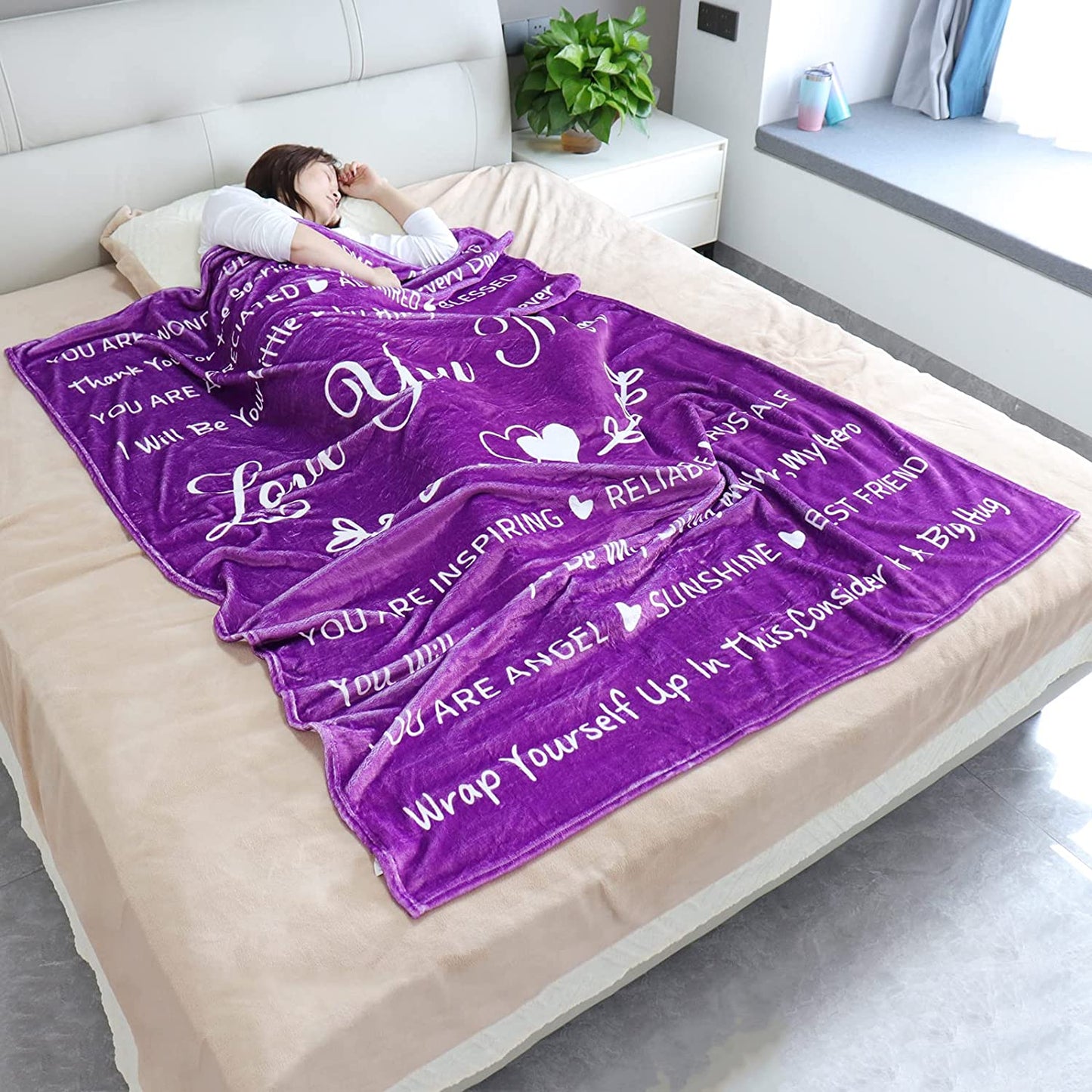 Gift For Mom Blanket - Purple Mom Blanket - I Love You Mom Blanket from Daughter Son, for Christmas, Valentine's Day, Birthday, Mother's Day