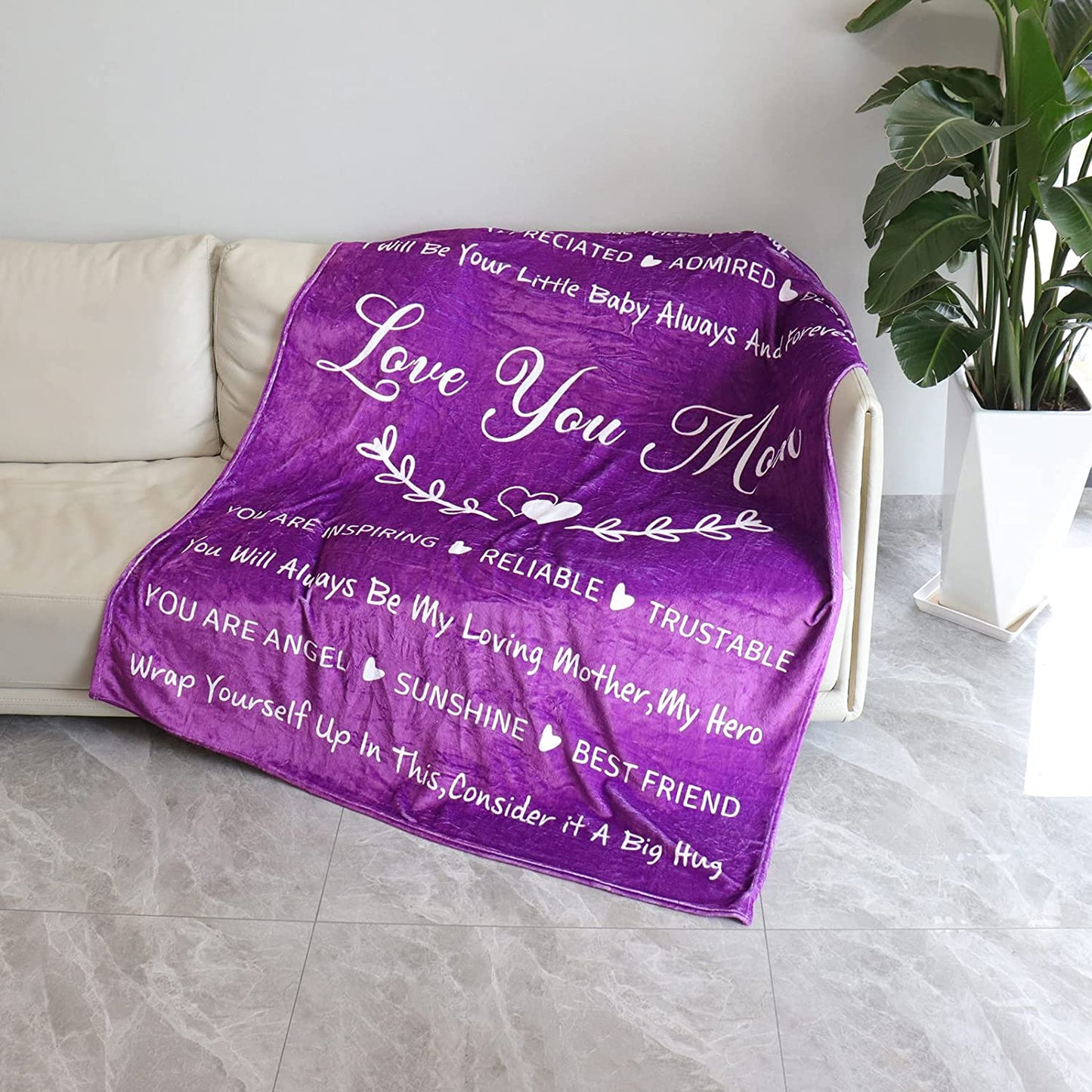 Gift For Mom Blanket - Purple Mom Blanket - I Love You Mom Blanket from Daughter Son, for Christmas, Valentine's Day, Birthday, Mother's Day