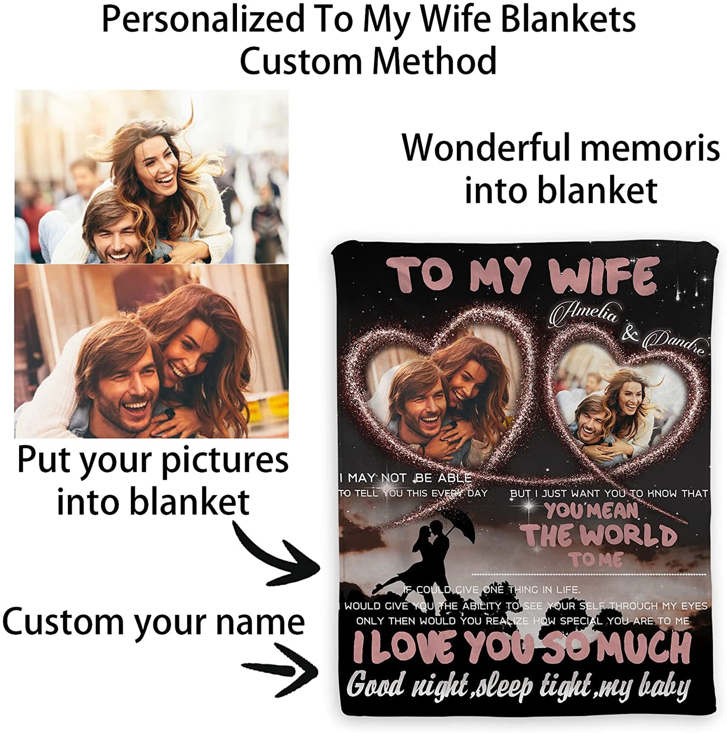 Personalized Gift For Wife Blanket - To My Wife Blanket - Custom Romantic Gift For Wife From Husband, Birthday, Anniversary Wedding, Christmas, Valentines Blanket