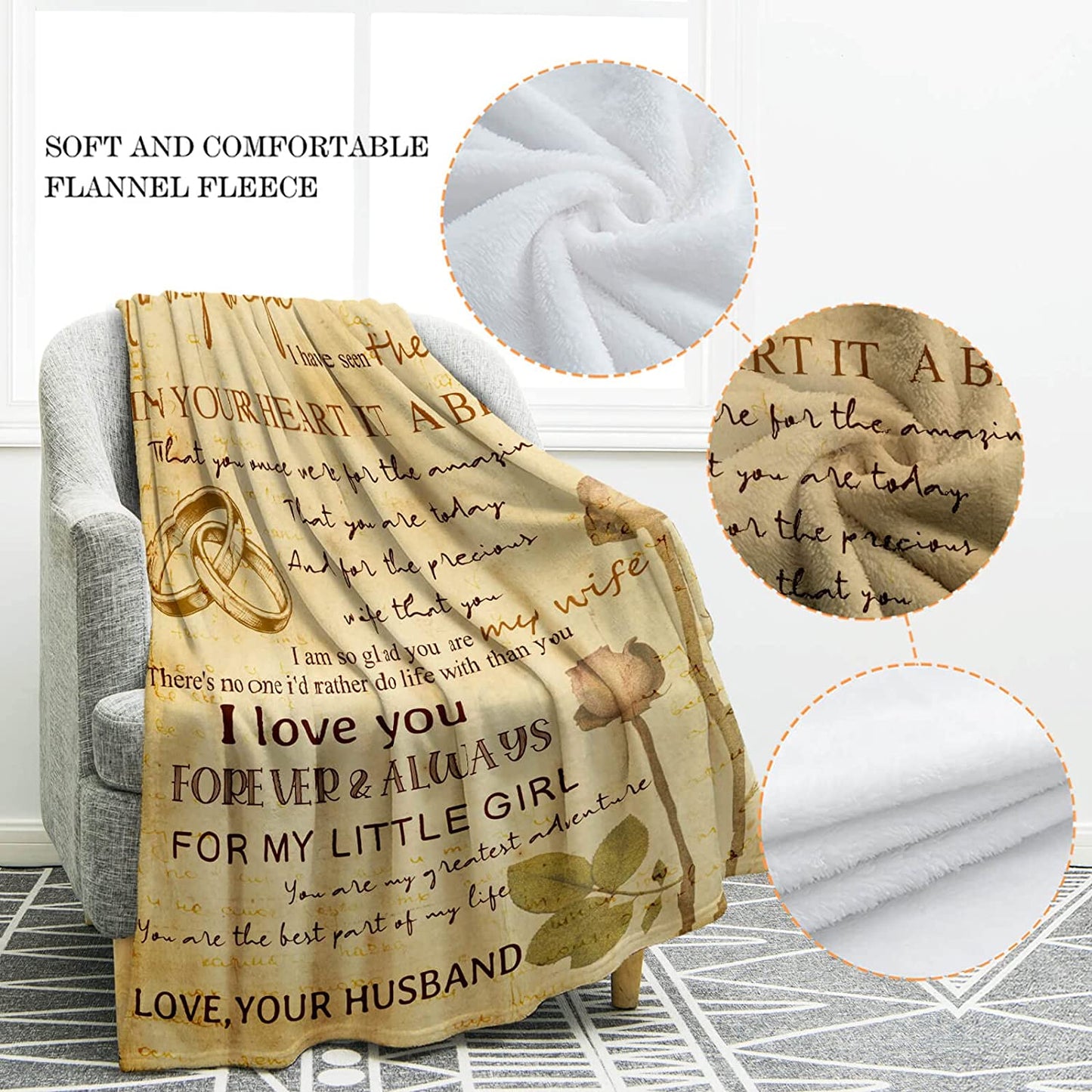 Gift For Wife Blanket - To My Wife, Rose, Wedding Rings Blanket - Romantic Gift For Wife From Husband, Birthday, Christmas, Valentines, Anniversary Blanket - I Love You Blanket